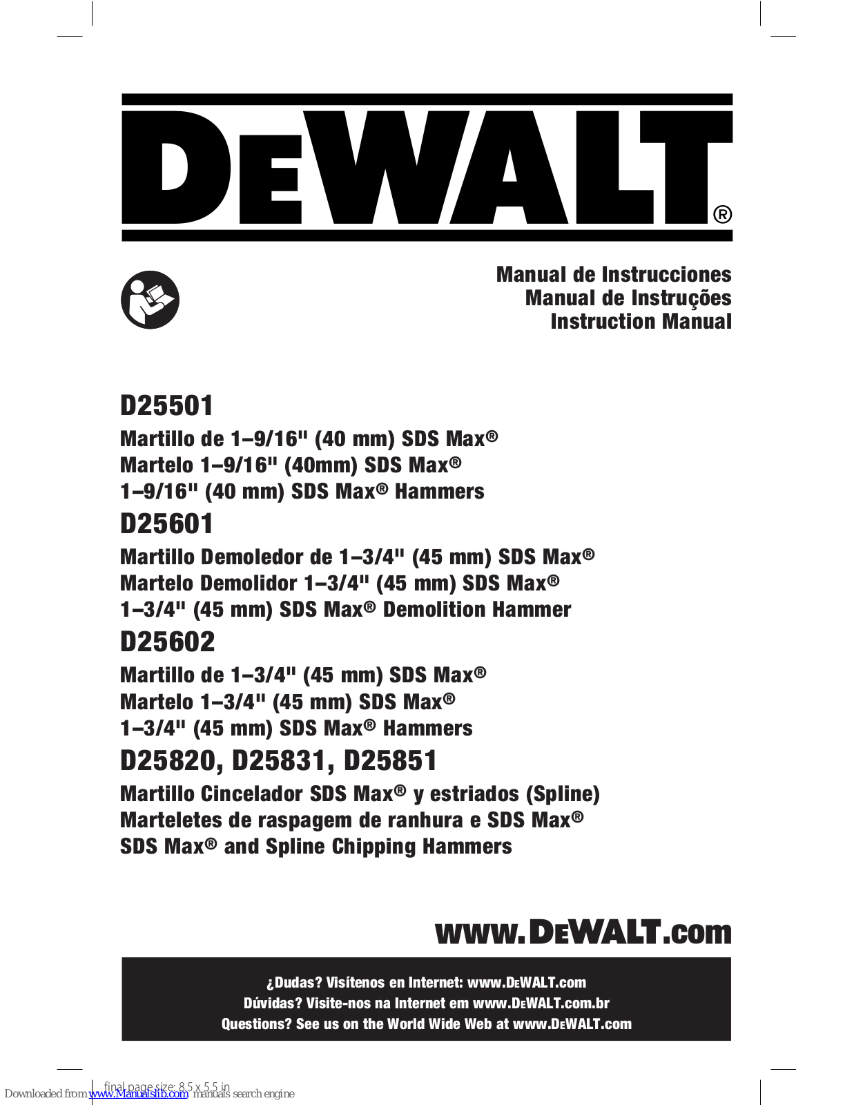 DeWalt D25501-AR, D25831-AR, D25602-AR, D25501-B2, D25601-B2 Instruction Manual