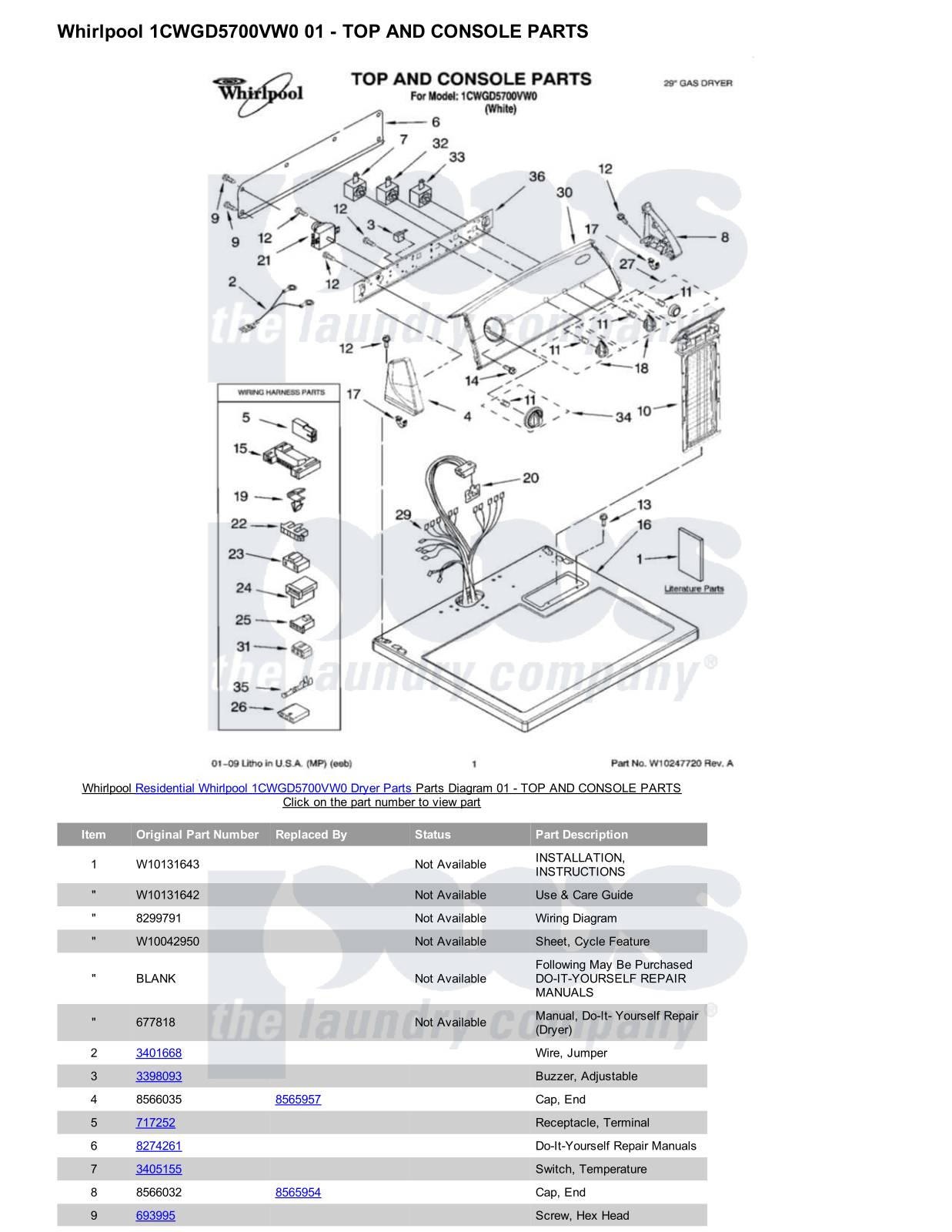 Whirlpool 1CWGD5700VW0 Parts Diagram