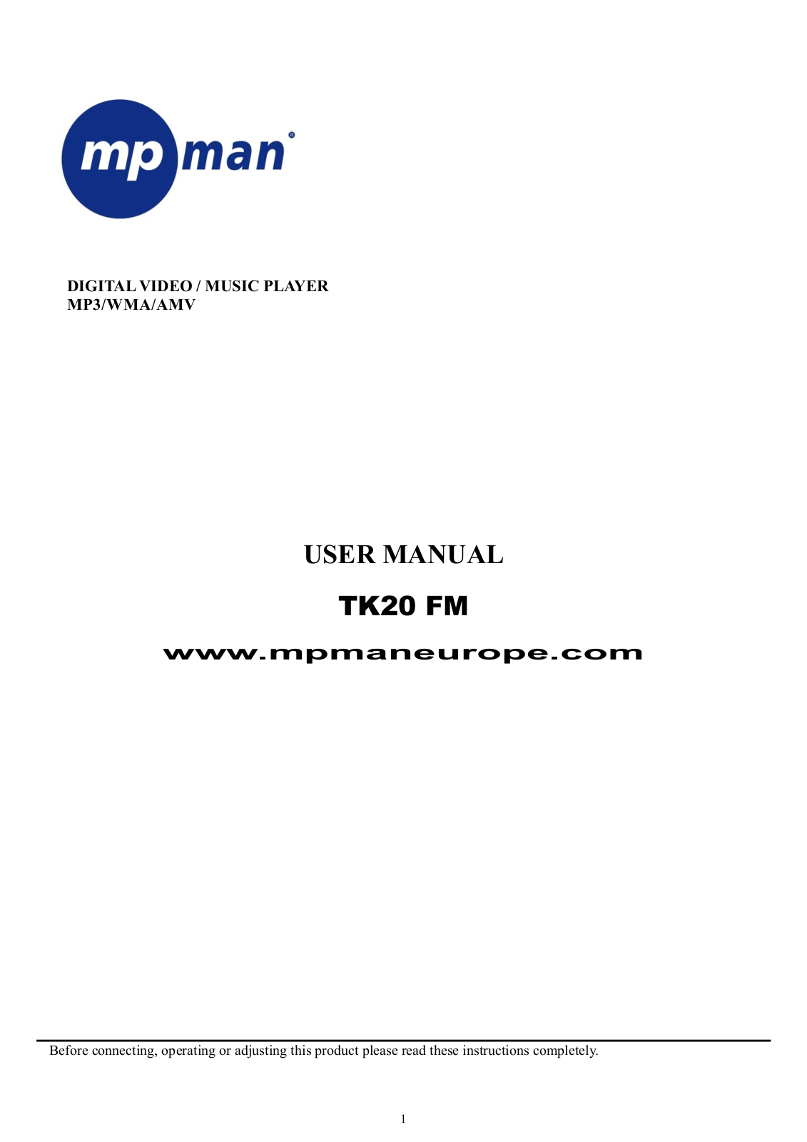 Mpman TK20 FM INSTRUCTION MANUAL