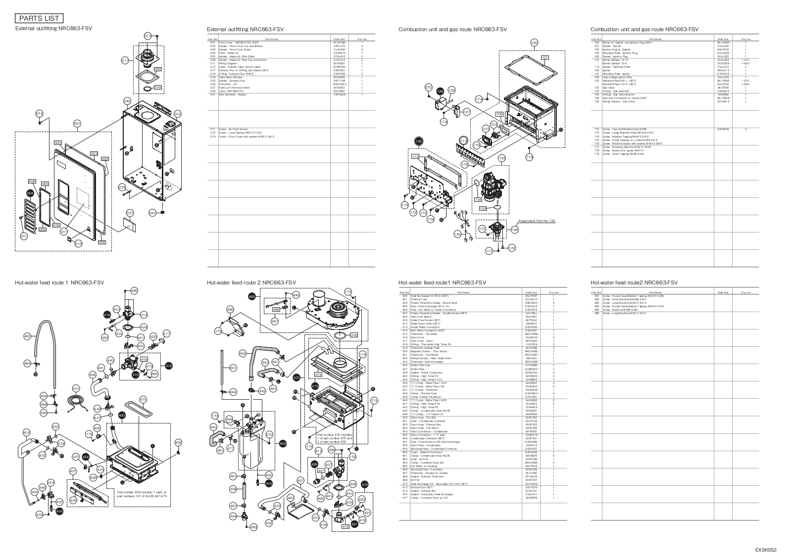 Noritz NRC663-FSV Parts List