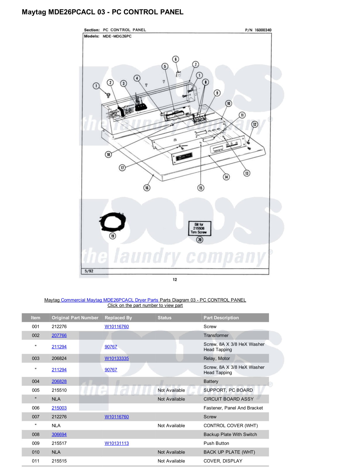 Maytag MDE26PCACL Parts Diagram