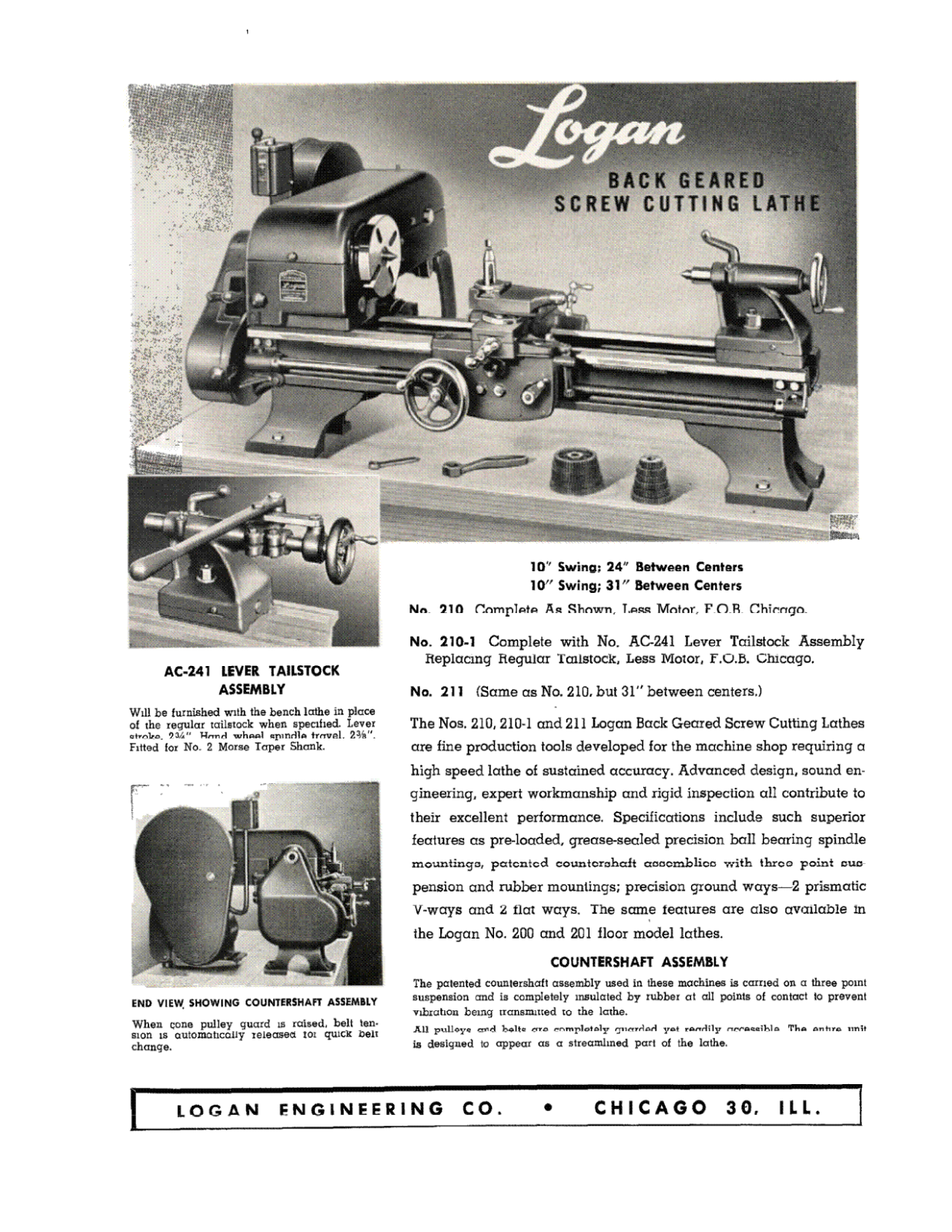 Logan Engineering Model 210 Back Geared Screw Cutting Lathe Lathes - ManualMachine.com