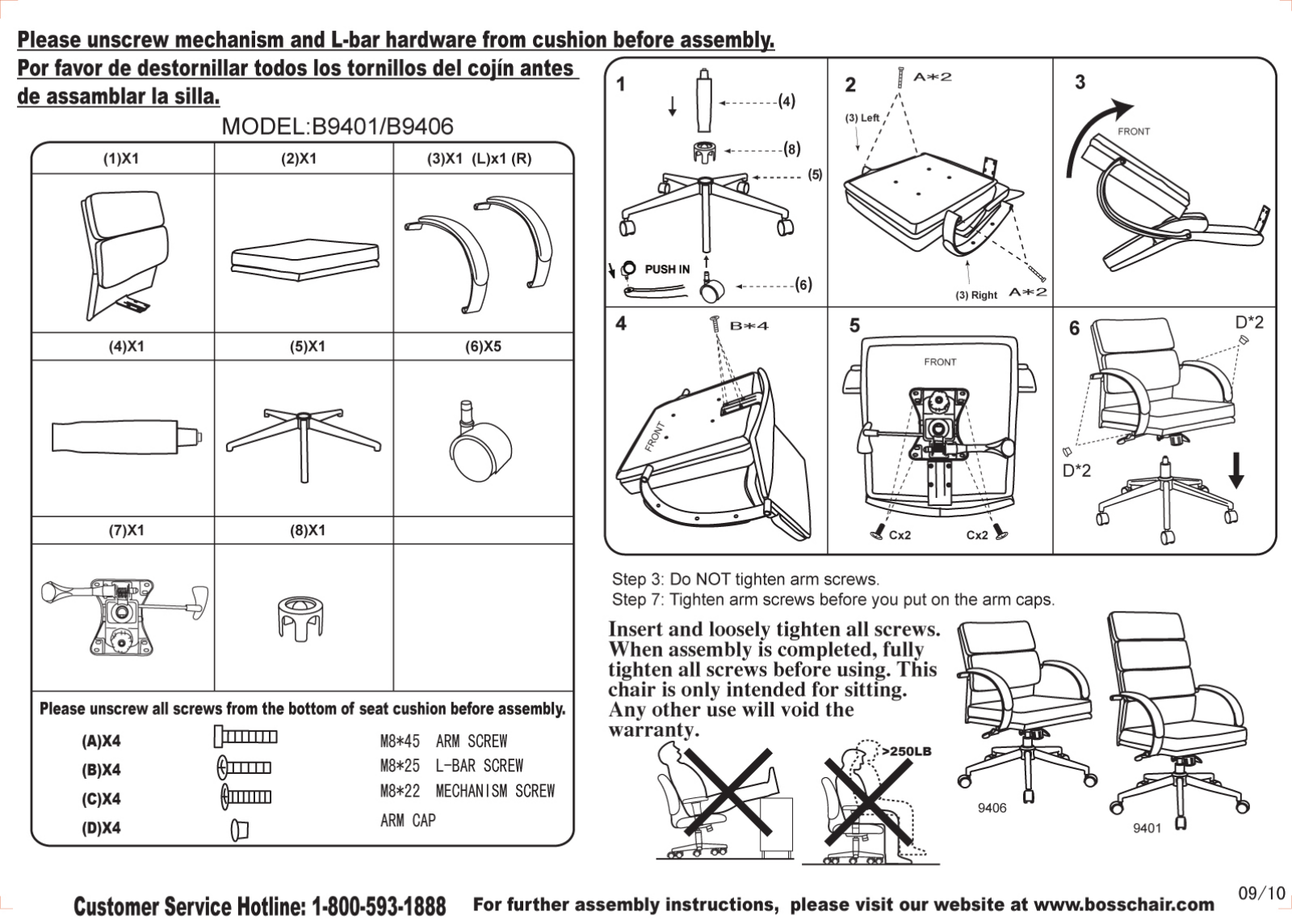 Boss B9401WT, B9406BK Assembly Guide