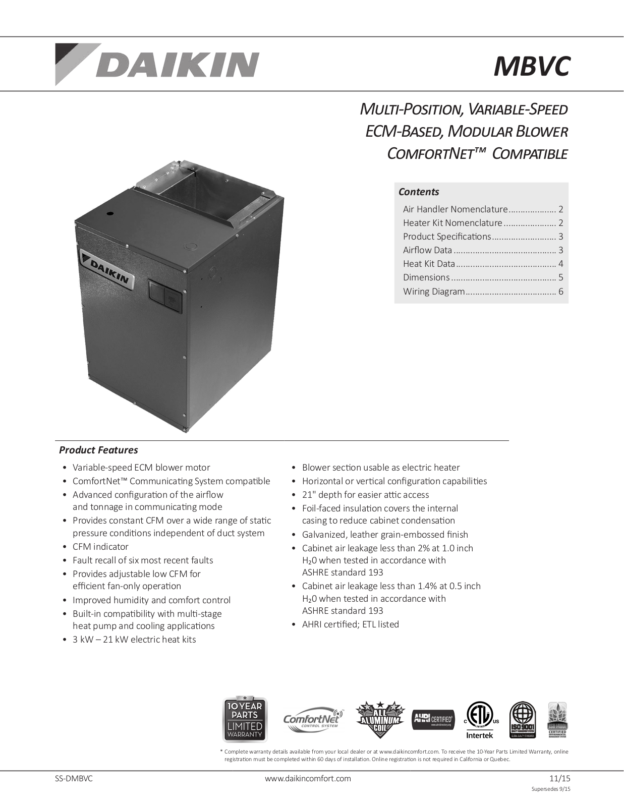 Goodman MBVC2000AA-1 User Manual