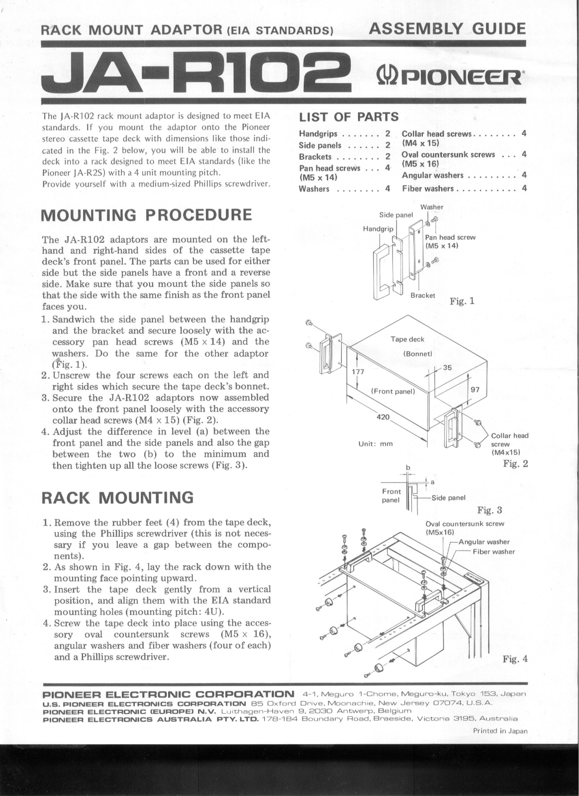 Pioneer JAR-102 Owners manual