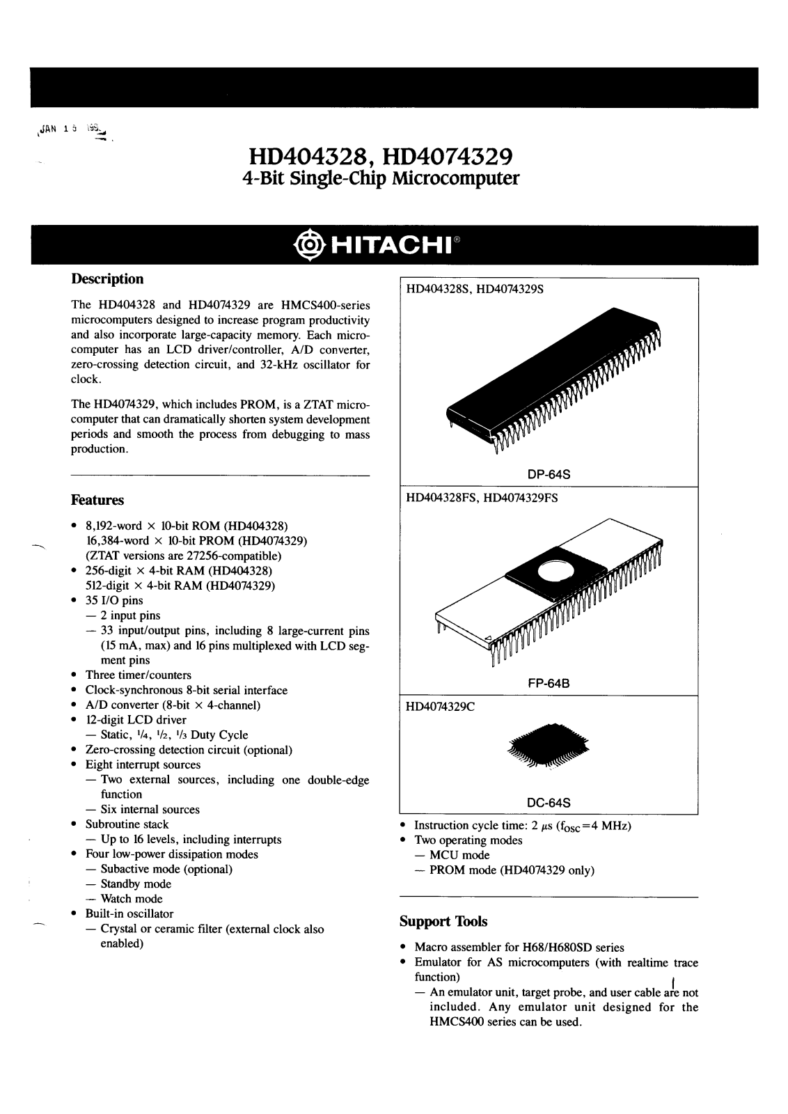 HIT HD4074329C, HD4074329FS, HD404328FS Datasheet