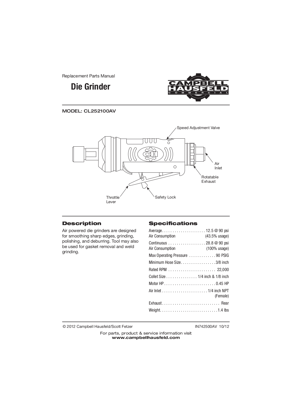 Campbell Hausfeld CL252100AV User Manual