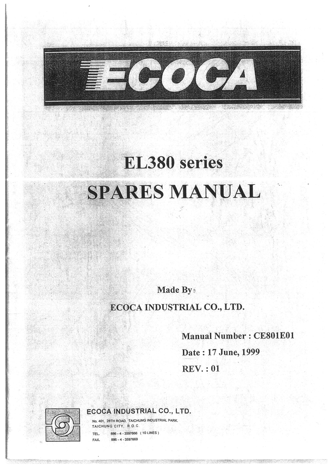 xyz machine tools EL 380 Instruction Manual