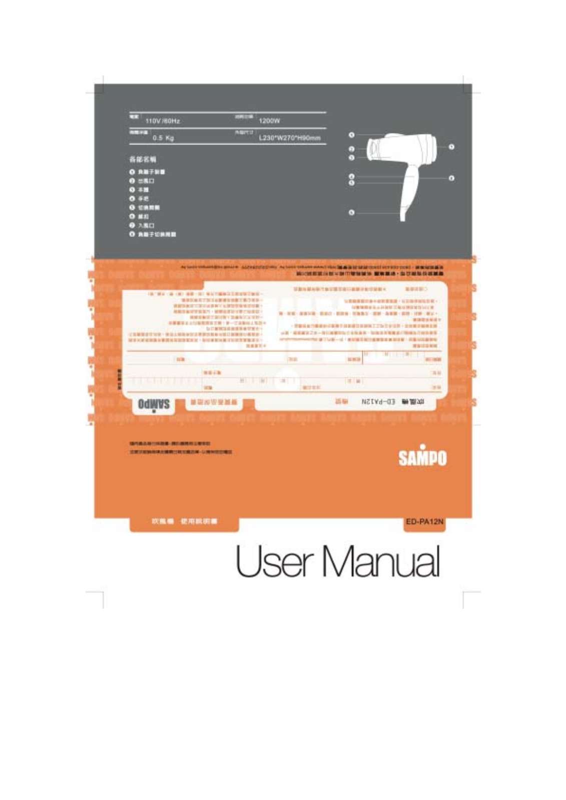 SAMPO ED-PA12N User Manual