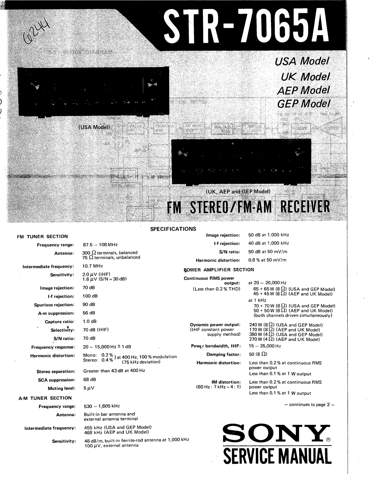 Sony STR-7065 Service manual