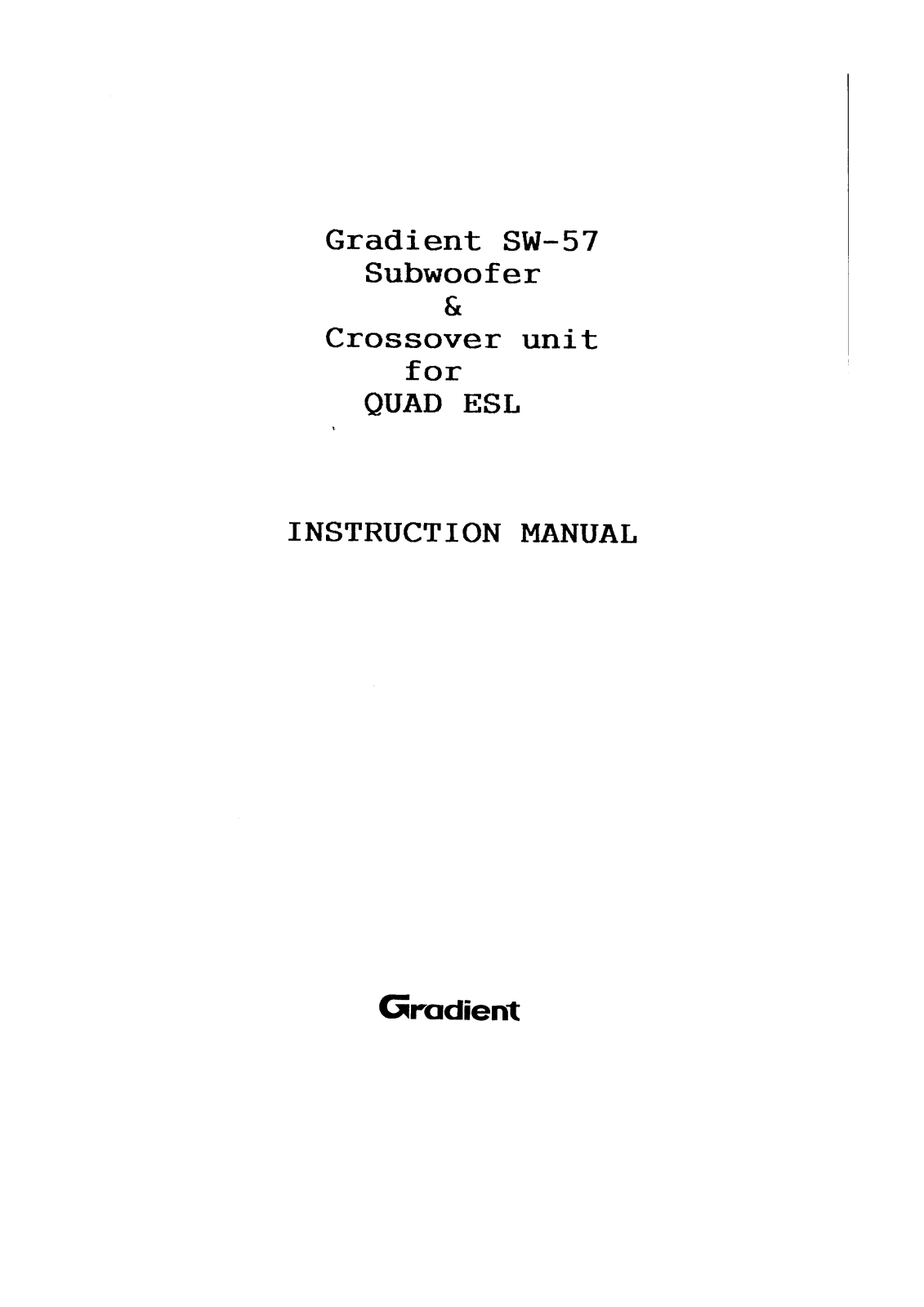 Gradient SW-57 Owners manual