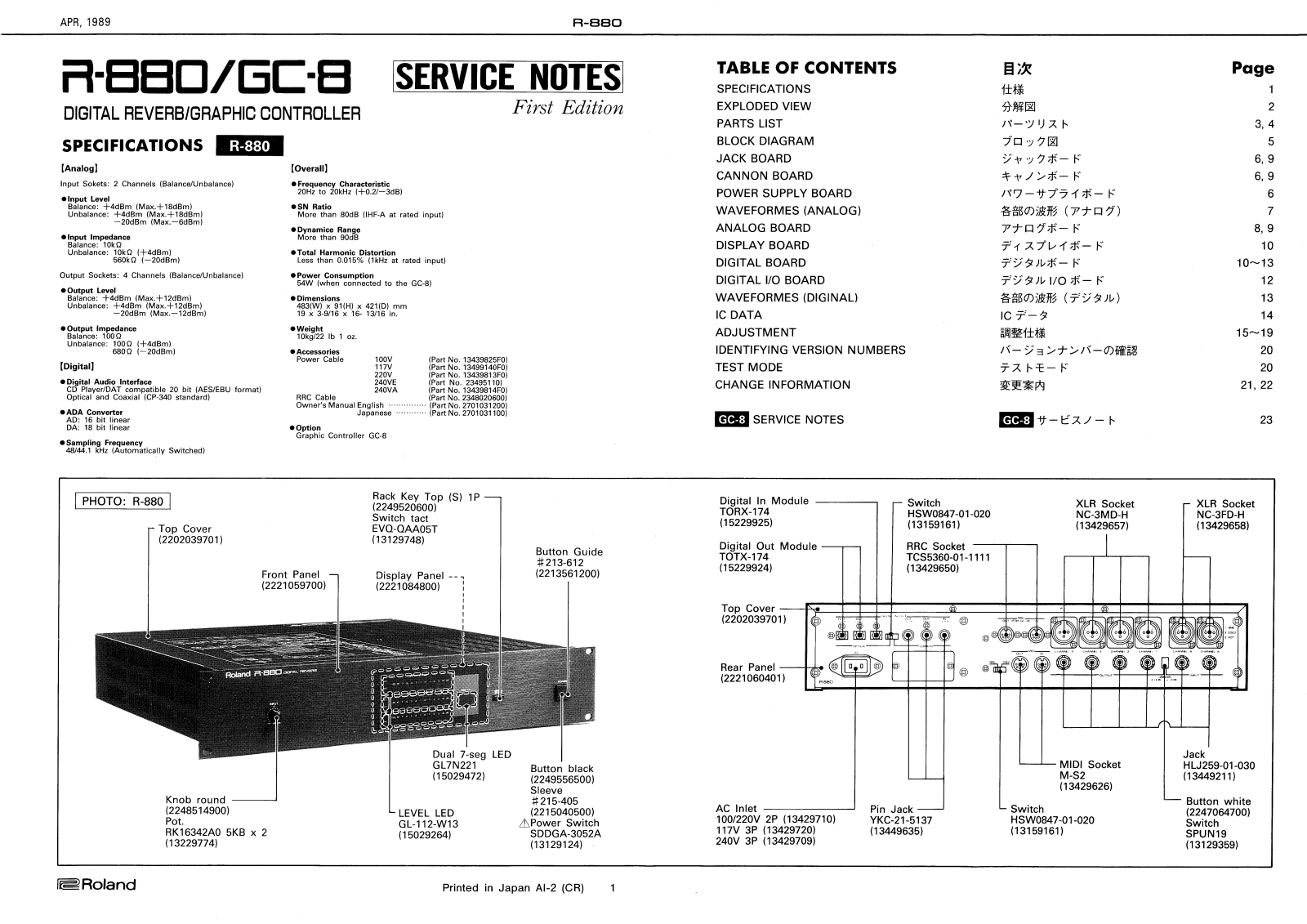 Roland R-880, GC-8 Schematic