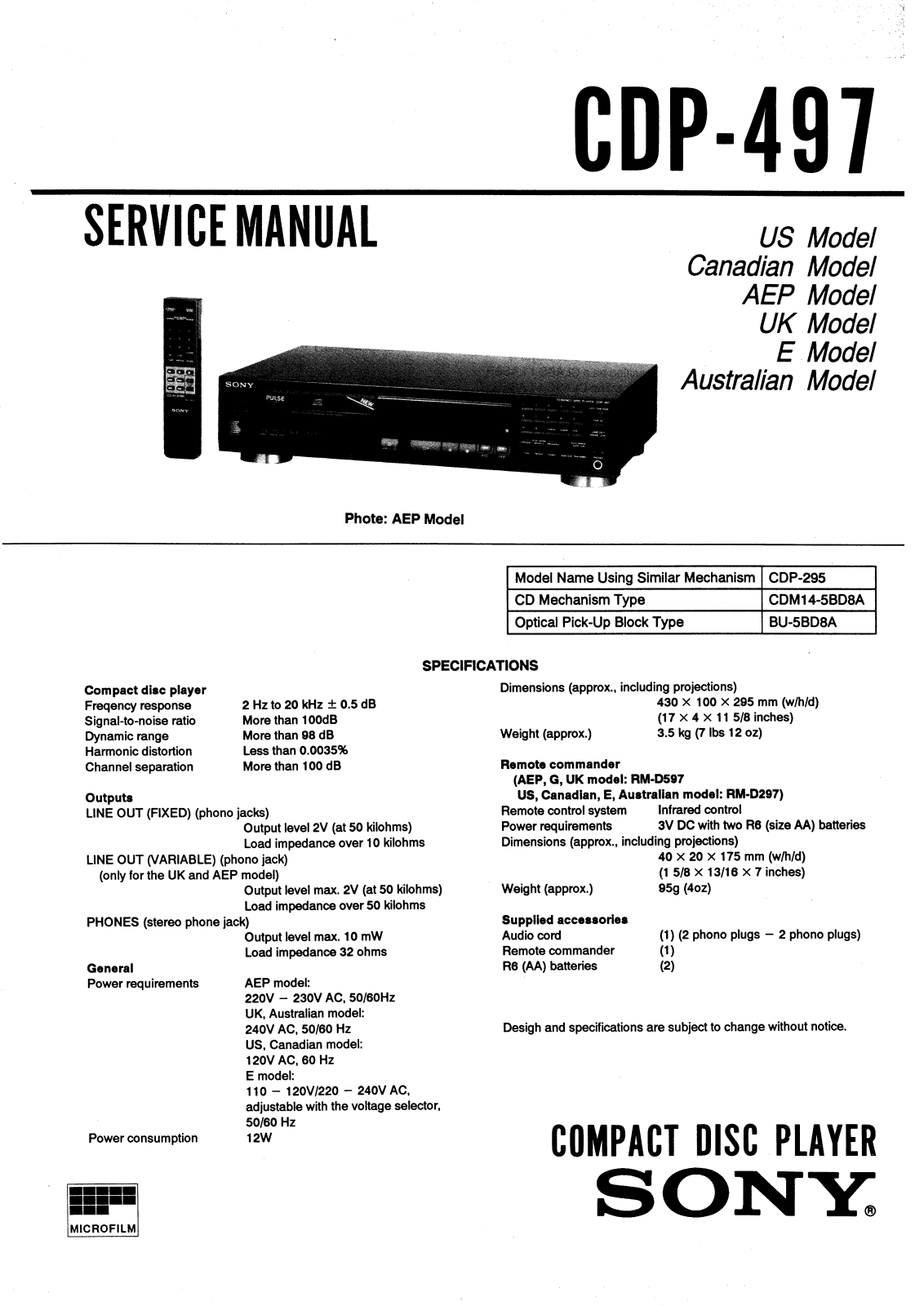 Sony CDP-497 Service manual