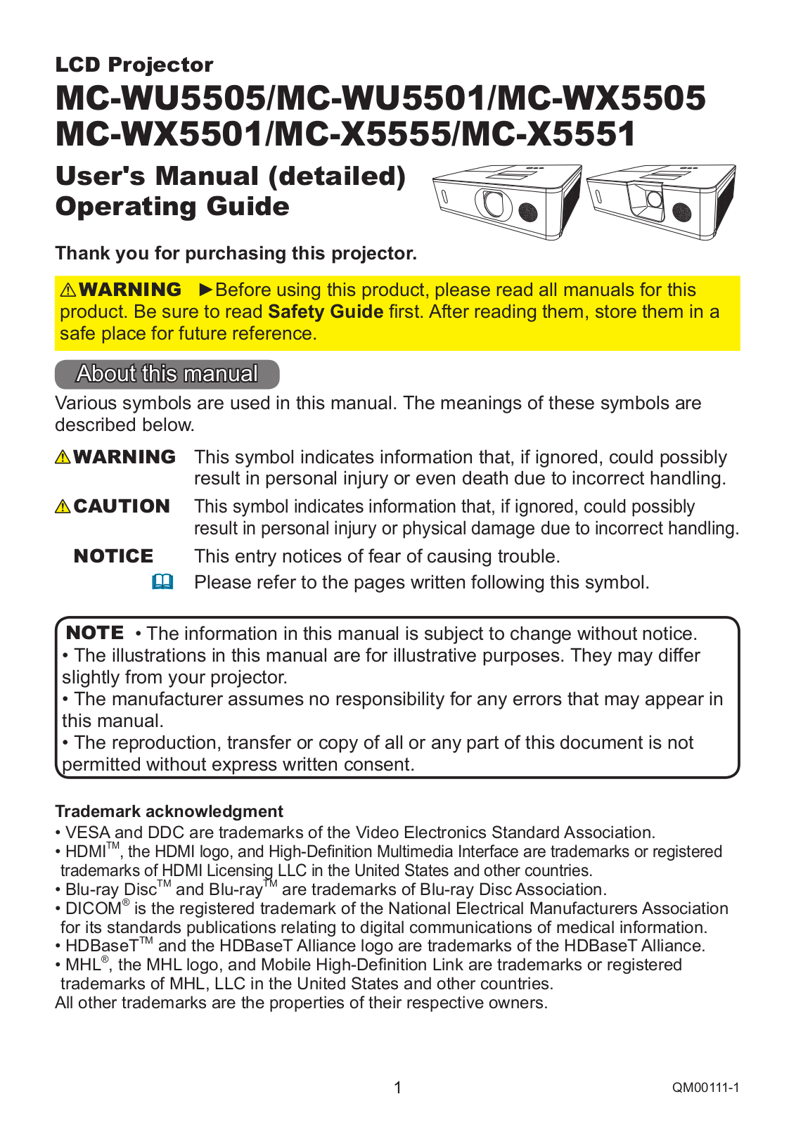 Maxell MC-WX5505, MC-WU5505, MC-WU5501 User Manual