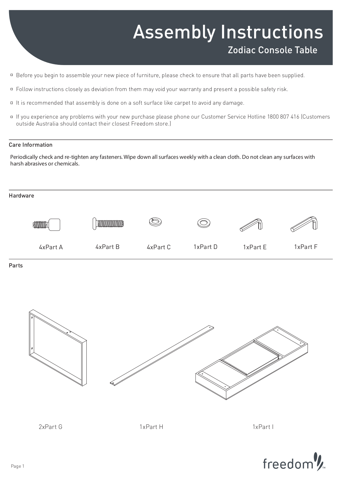 Freedom Zodiac Console Table Assembly Instruction