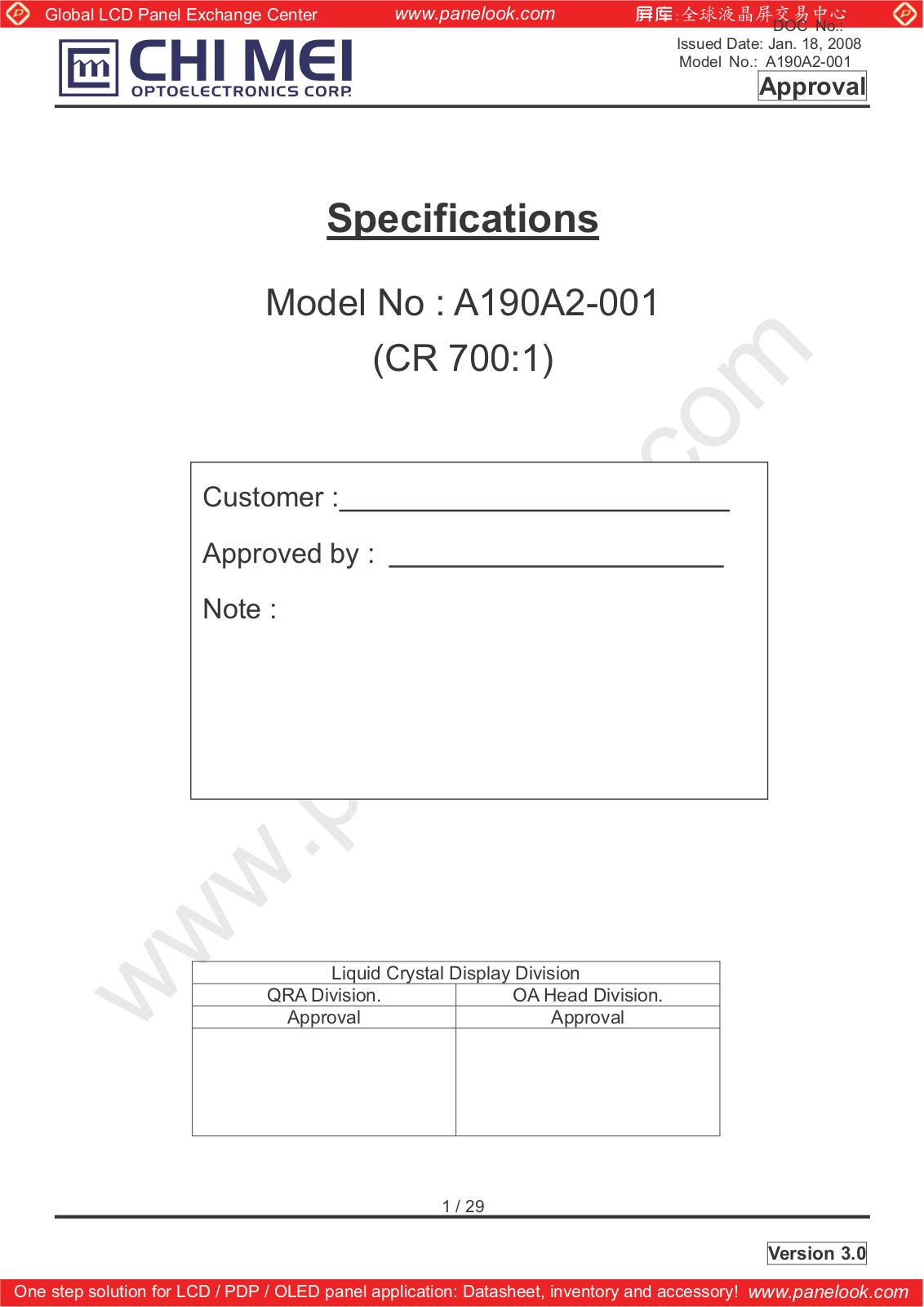 CMO A190A2-001 Specification