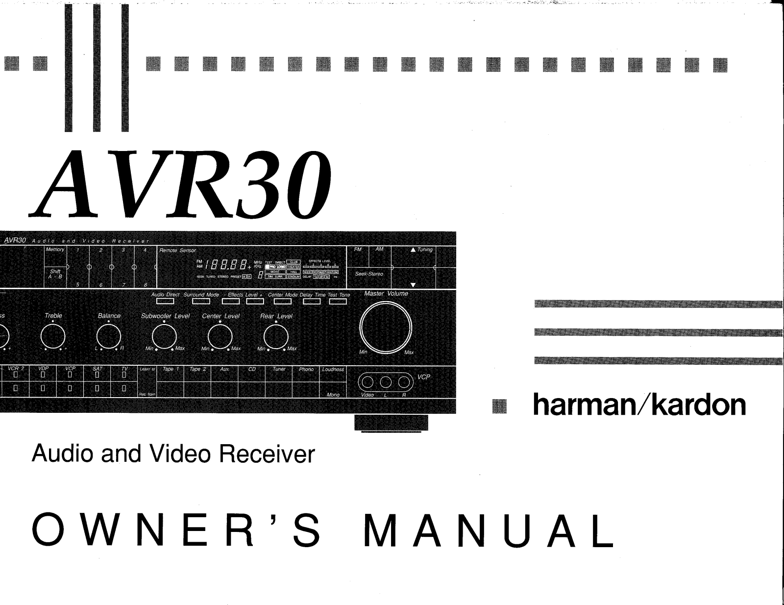 Harman Kardon AVR-30 Owners manual