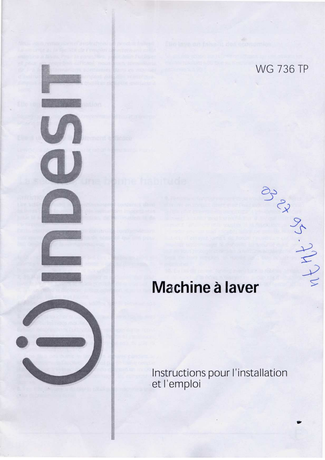 INDESIT WG736TP User Manual