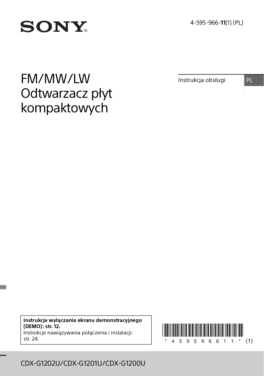 Sony CDX-G1202U, CDX-G1201U, CDX-G1200U User Manual