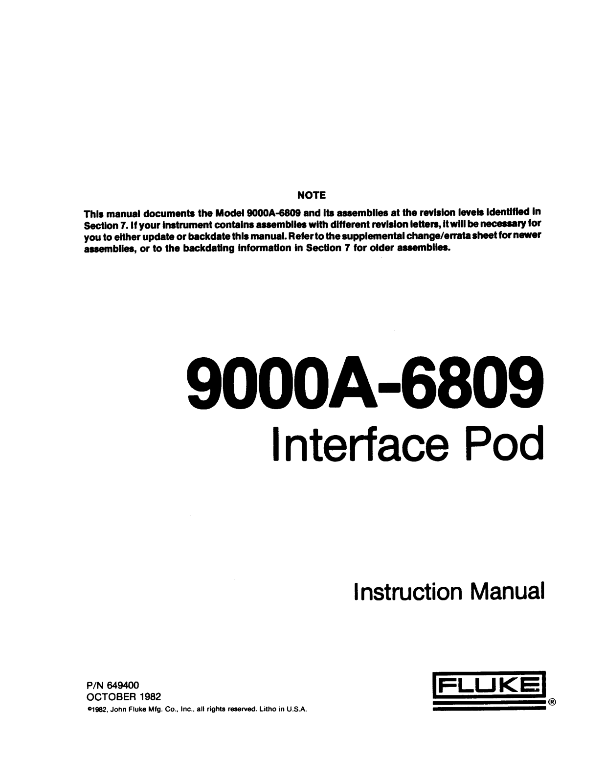 Fluke 9000A-6809 User Manual