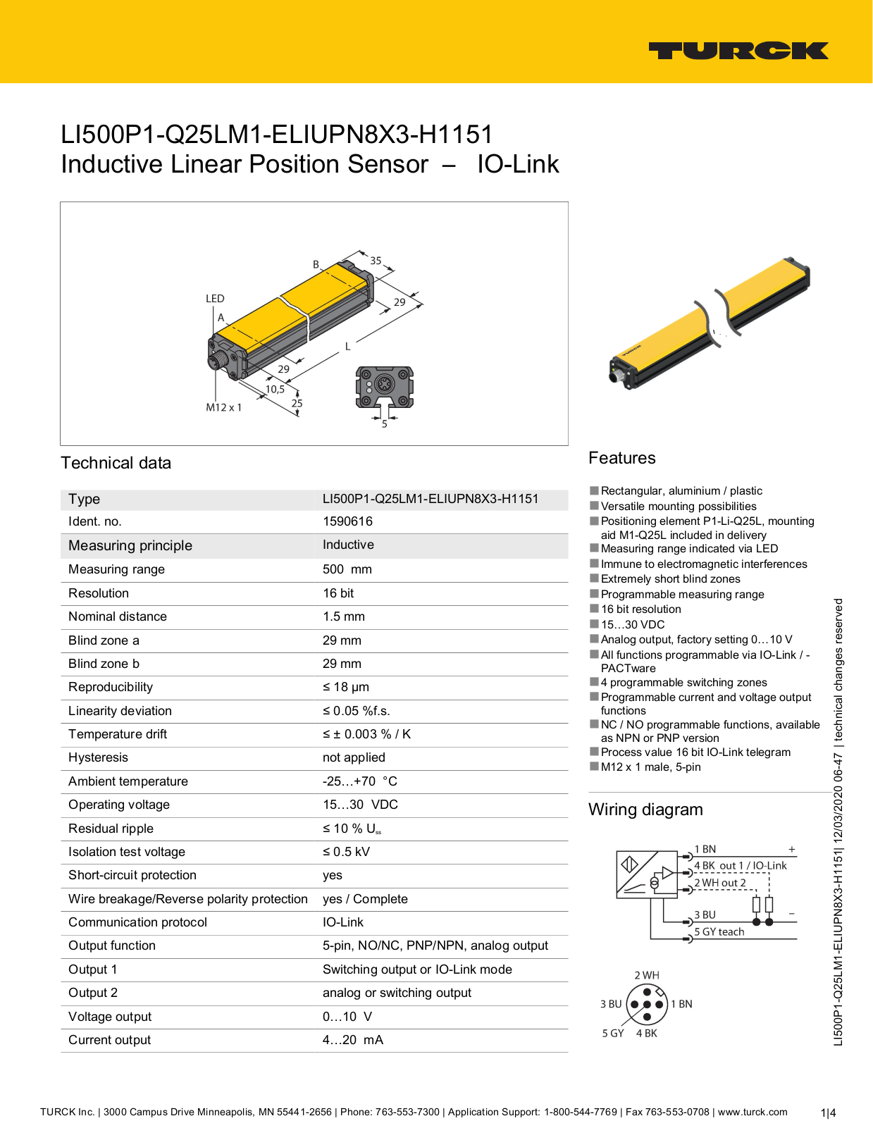 TURCK LI500P1-Q25LM1-ELIUPN8X3-H1151 Technical Data