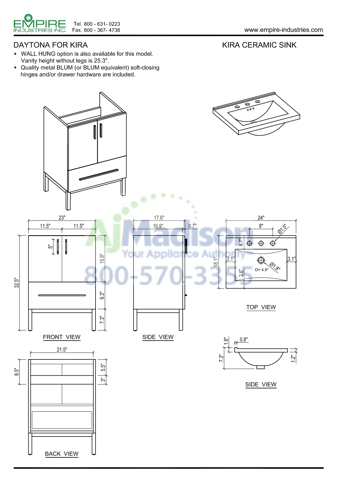 Empire Industries DV2421BWP Specs