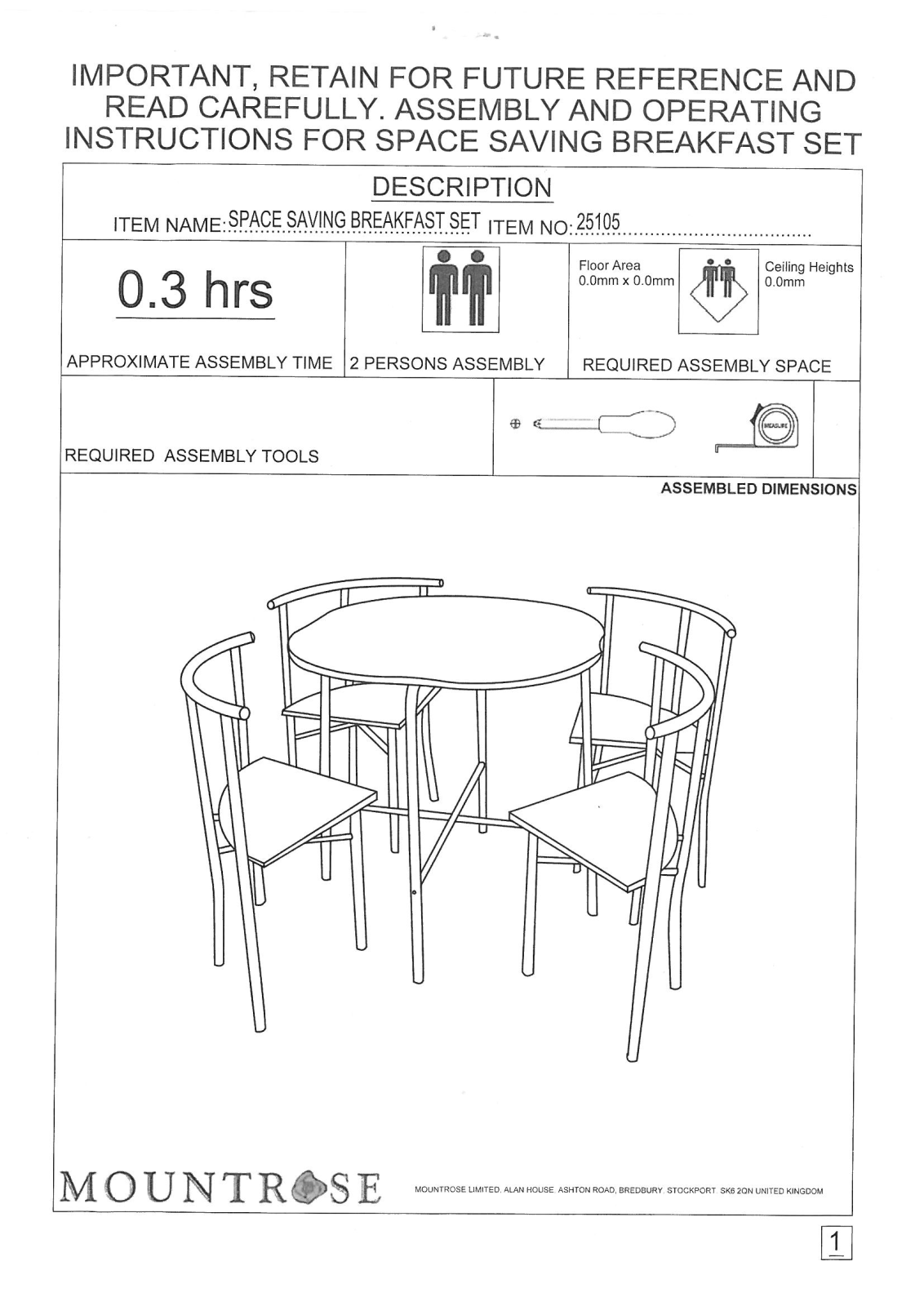 Argos 25105 ASSEMBLY INSTRUCTIONS