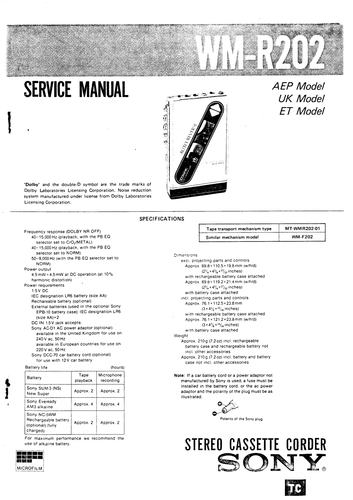 Sony WMR-202 Service manual