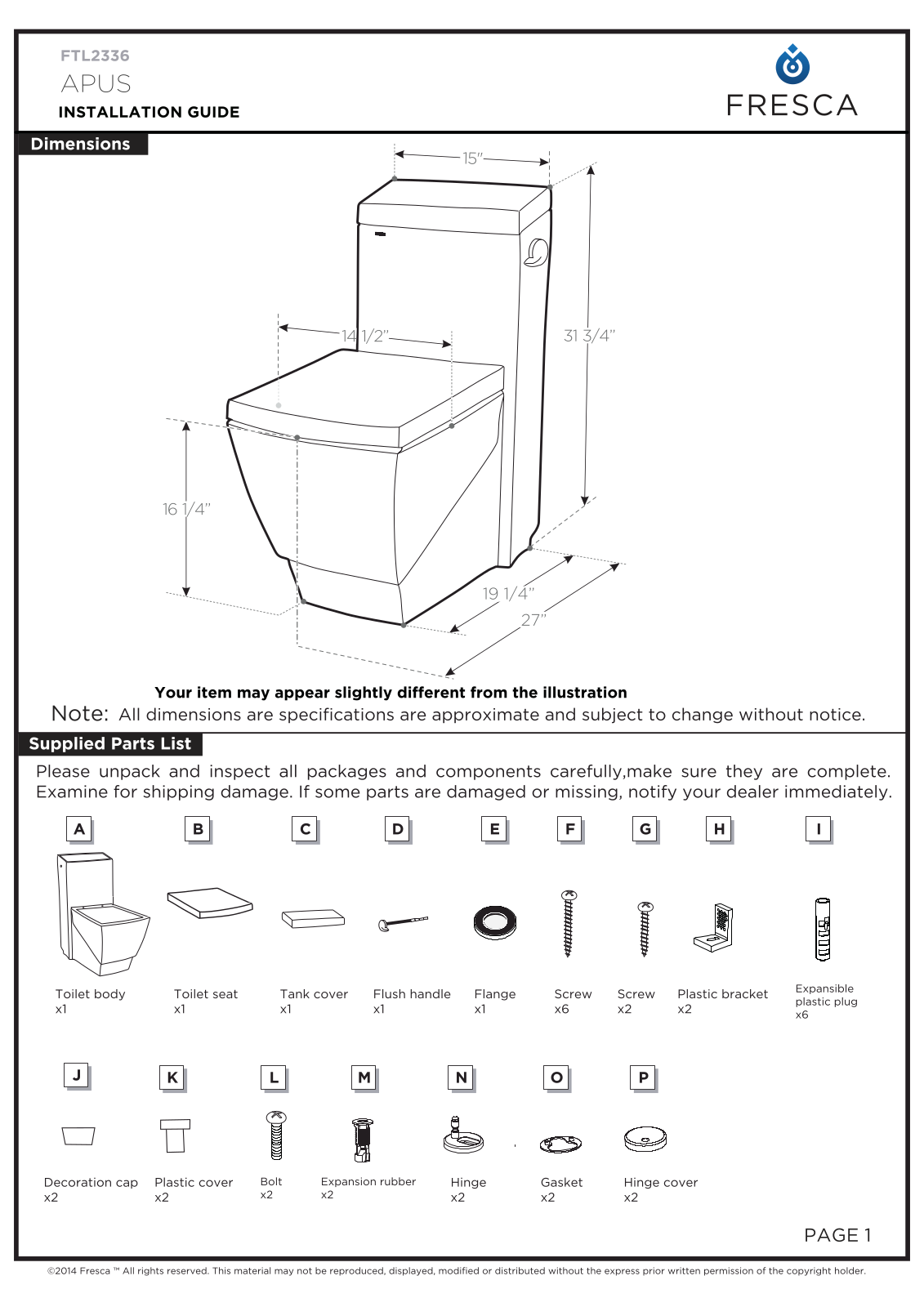 Fresca FBH1174 Installation & Assembly - ManualMachine.com