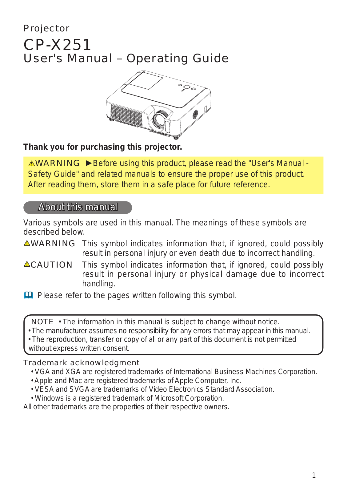 Hitachi CP-X251 User Manual