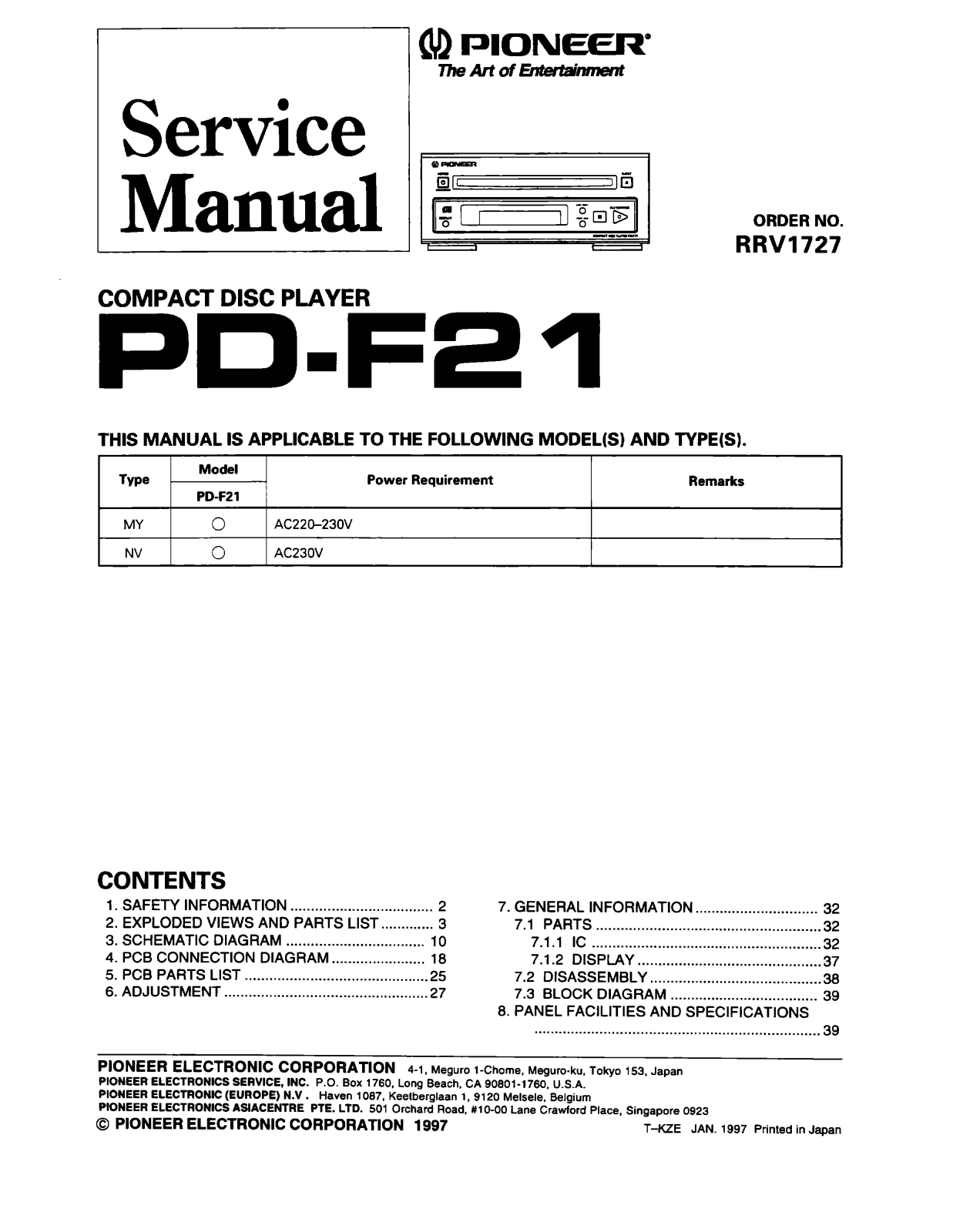 Pioneer PDF-21 Service manual