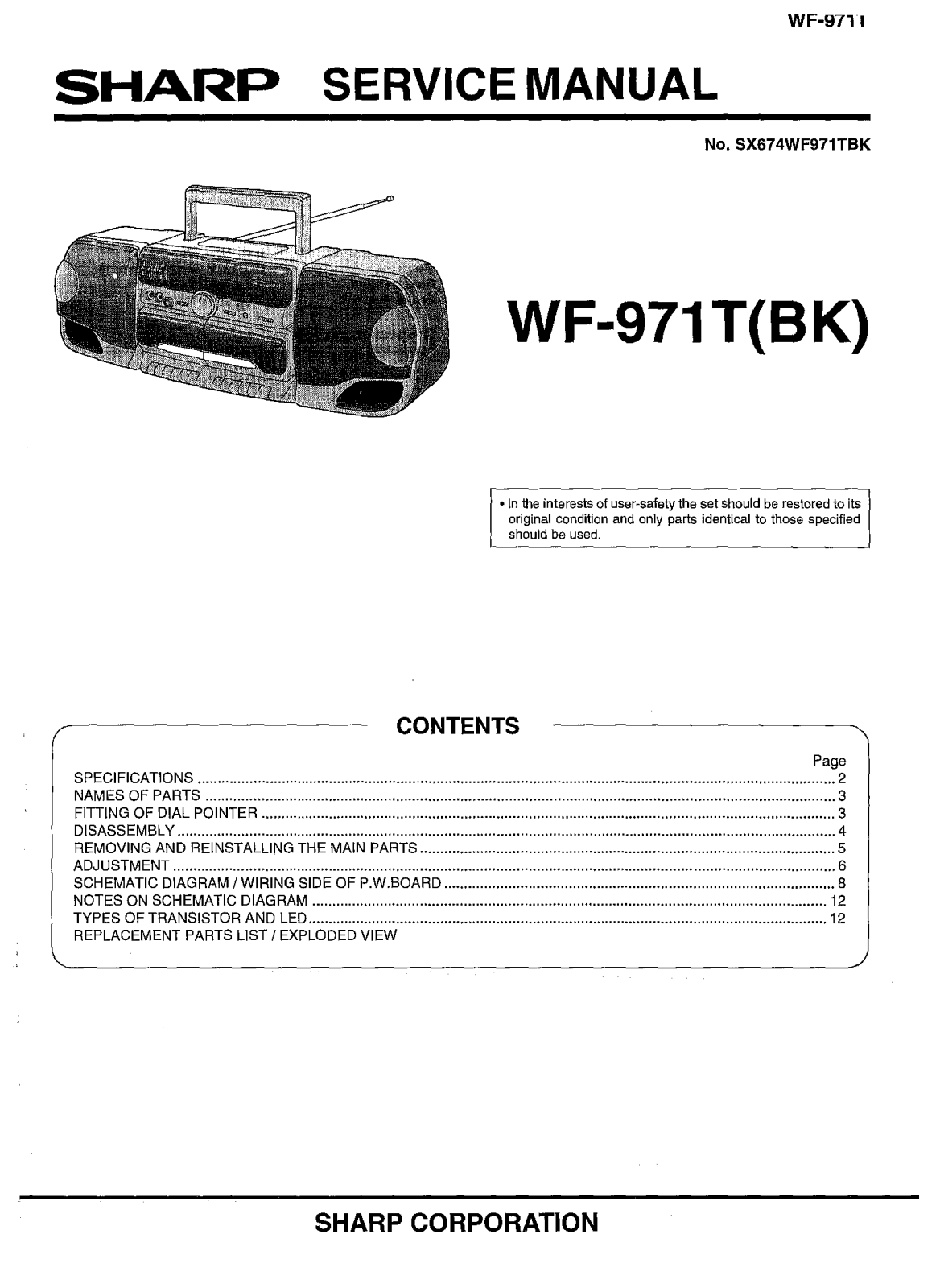 Sharp WF-971T, WF-971BK, WF-971T(BK) Service Manual - ManualMachine.com