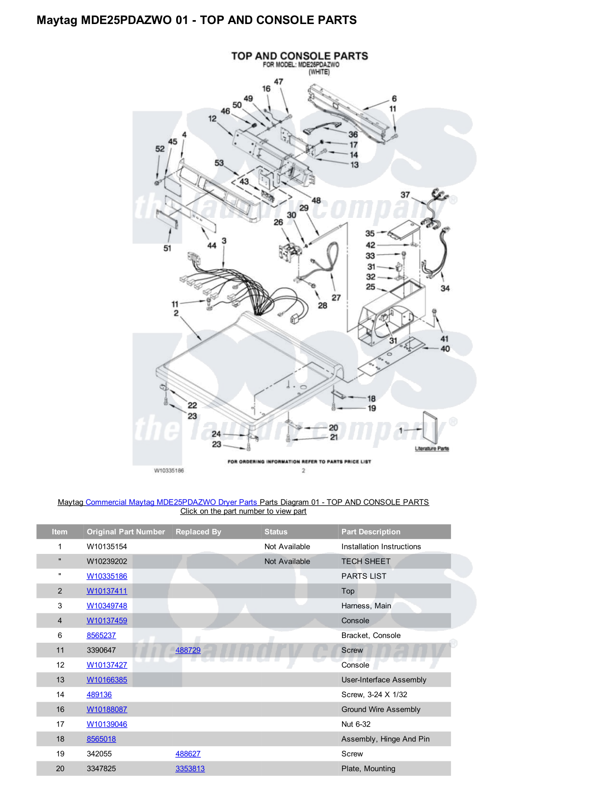 Maytag MDE25PDAZWO Parts Diagram