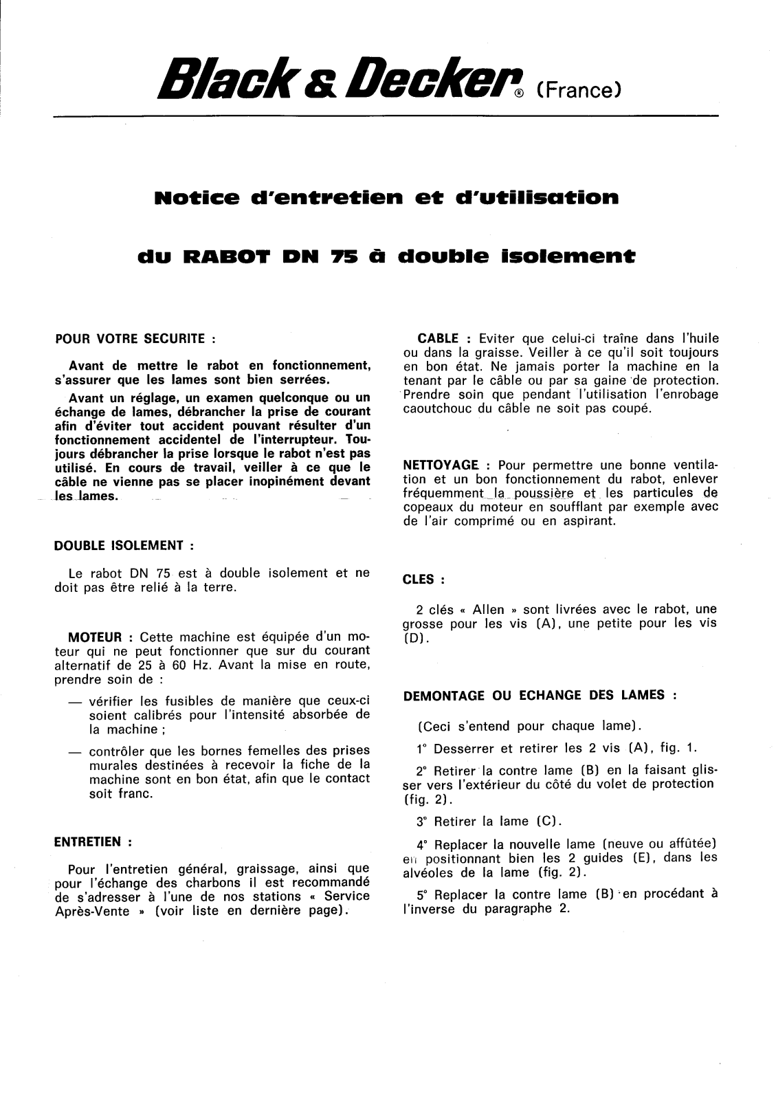 BLACK & DECKER RABOT DN 75 User Manual