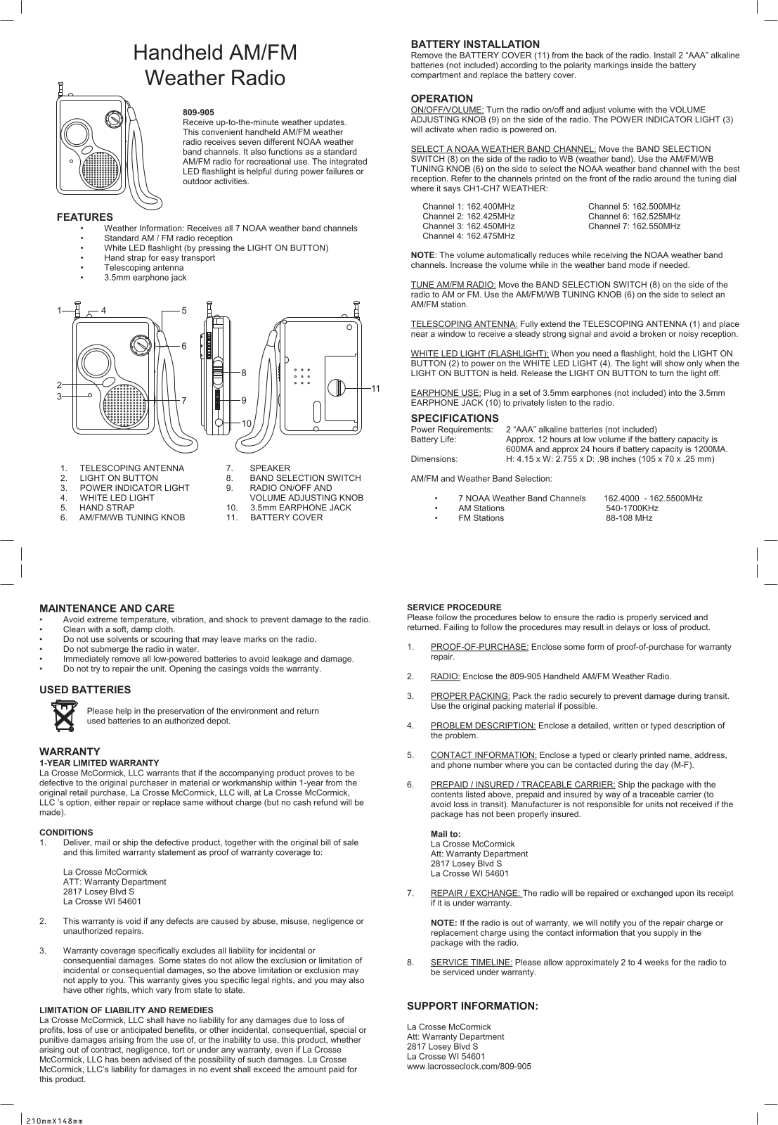 La Crosse 809-905 User Manual