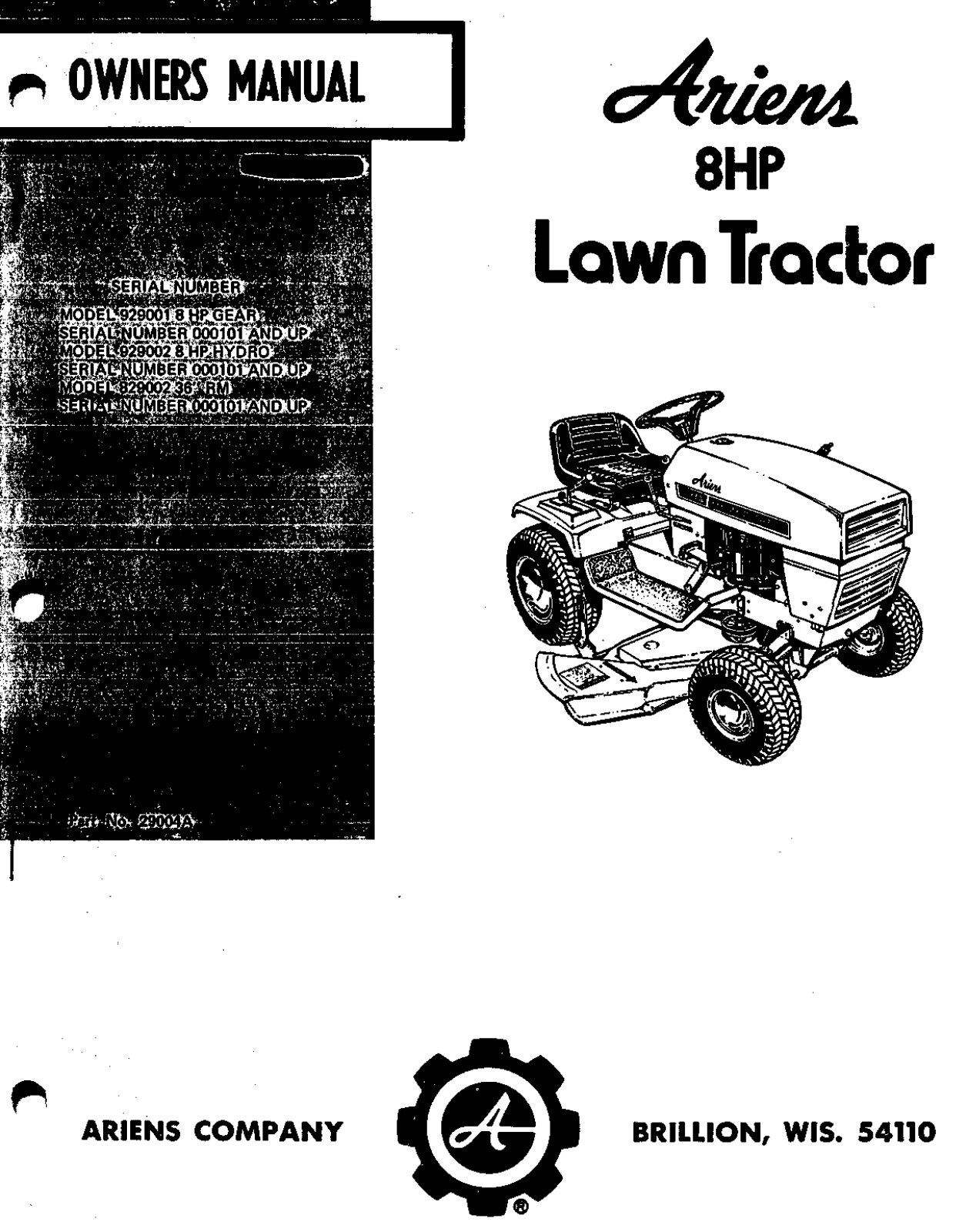 Ariens 92002, 829002 Owners manual