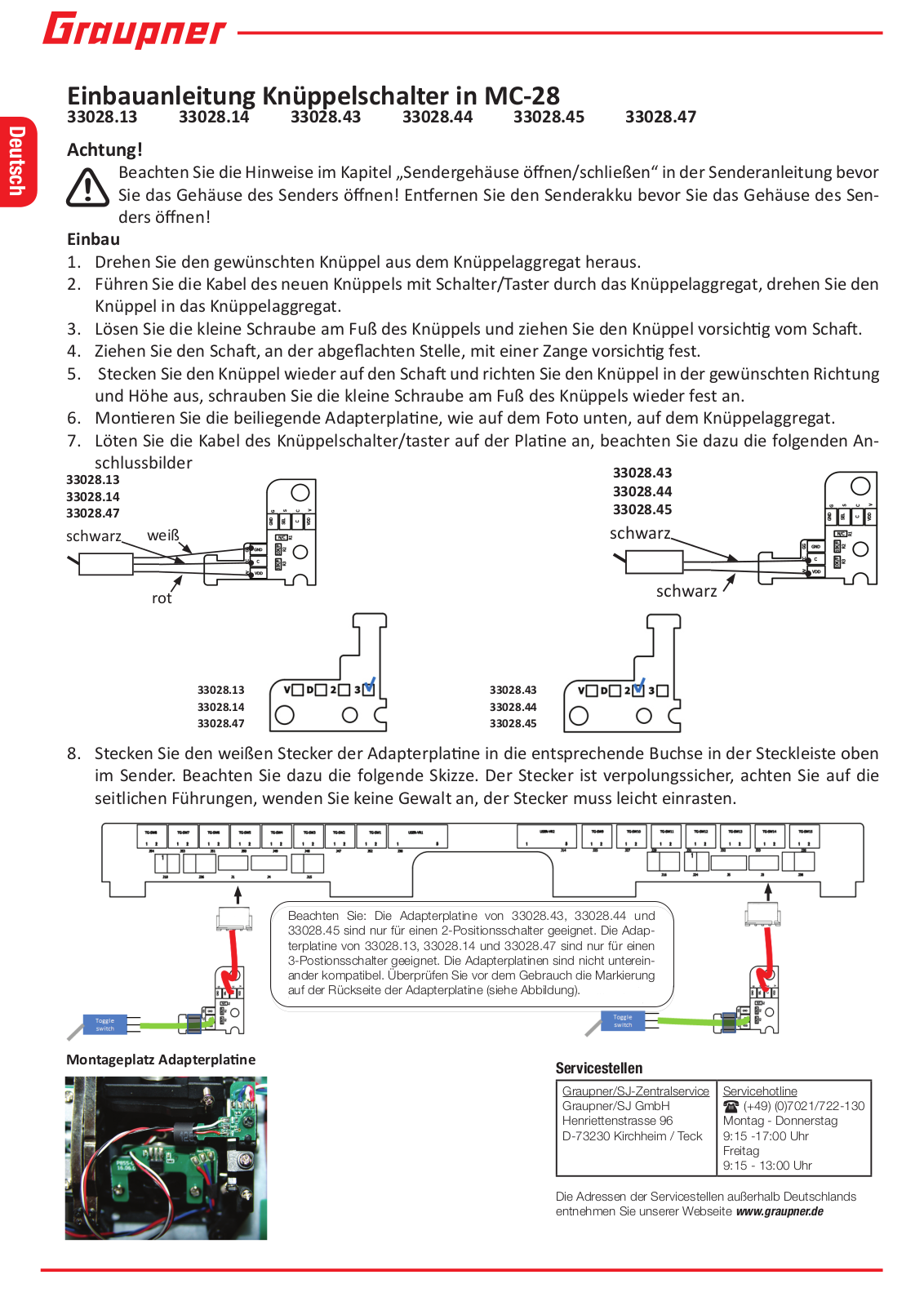 GRAUPNER 33028.13, 33028.14, 33028.43, 33028.44, 33028.45 Installation Instructions Manual