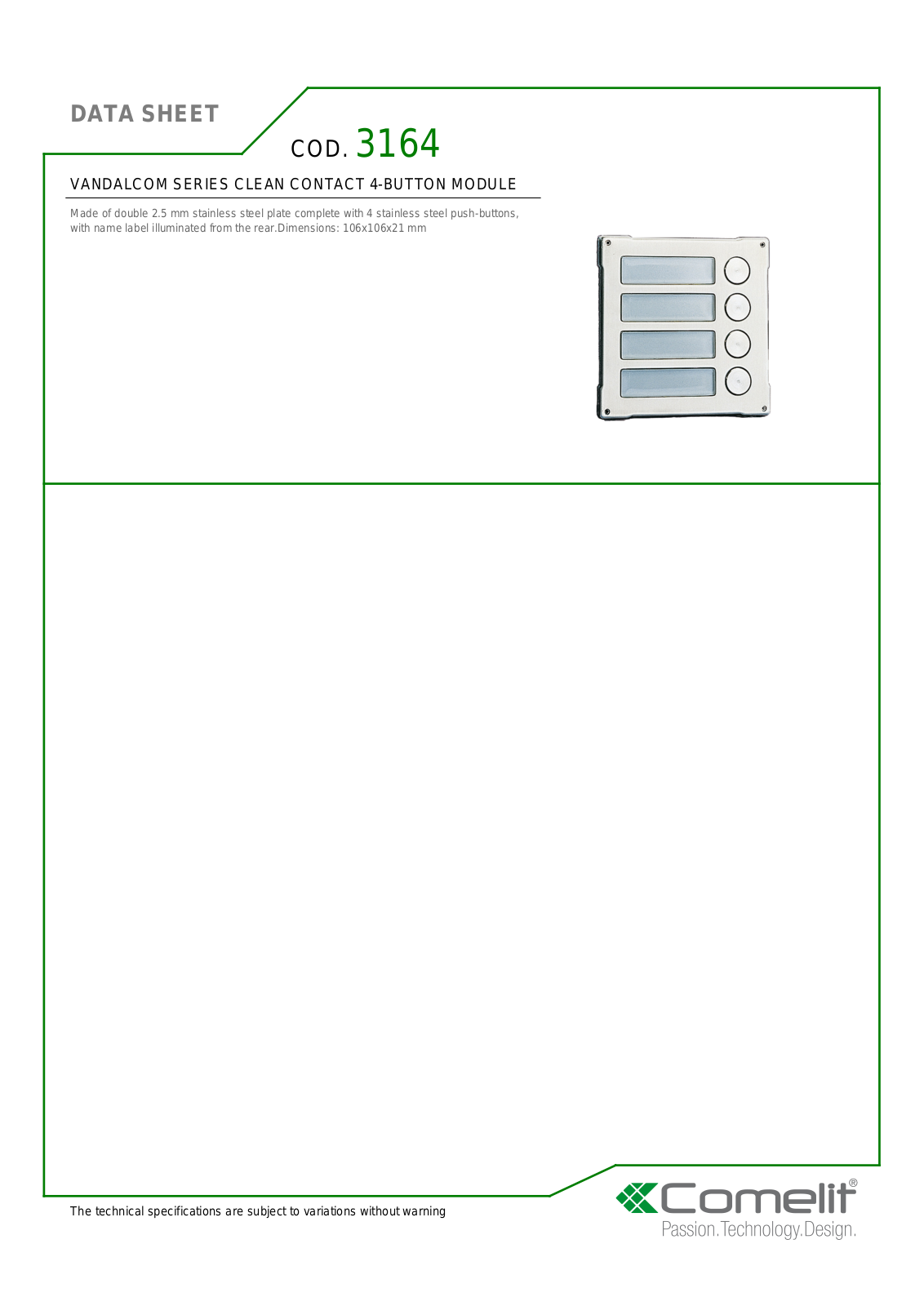 Comelit 3164 Specsheet