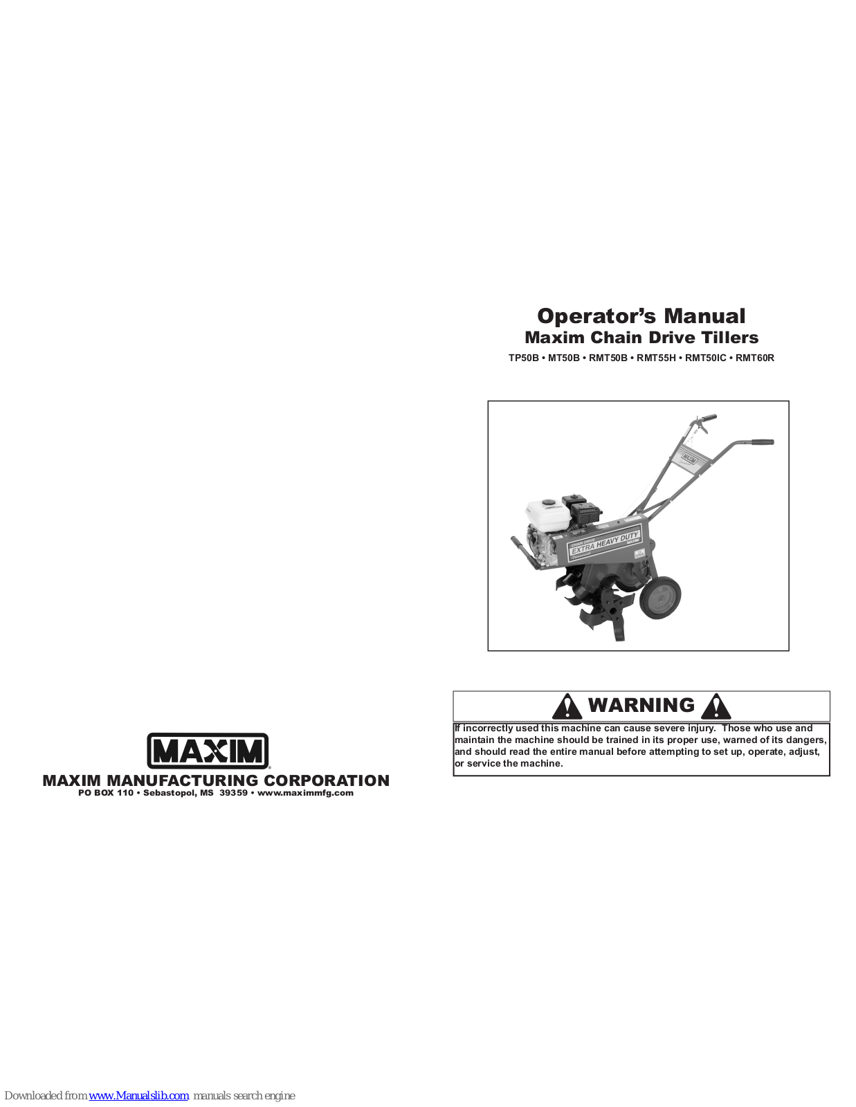 Maxim TP50B, MT50B, RMT50B, RMT55H, RMT50IC Operator's Manual