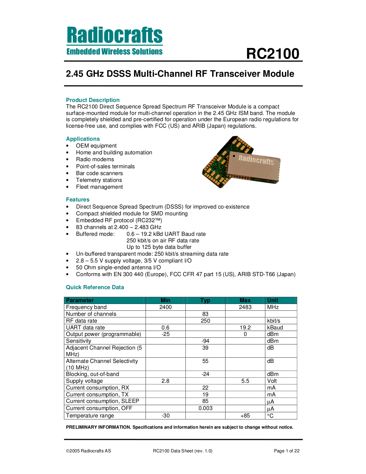 Rainbow Electronics RC2100 User Manual