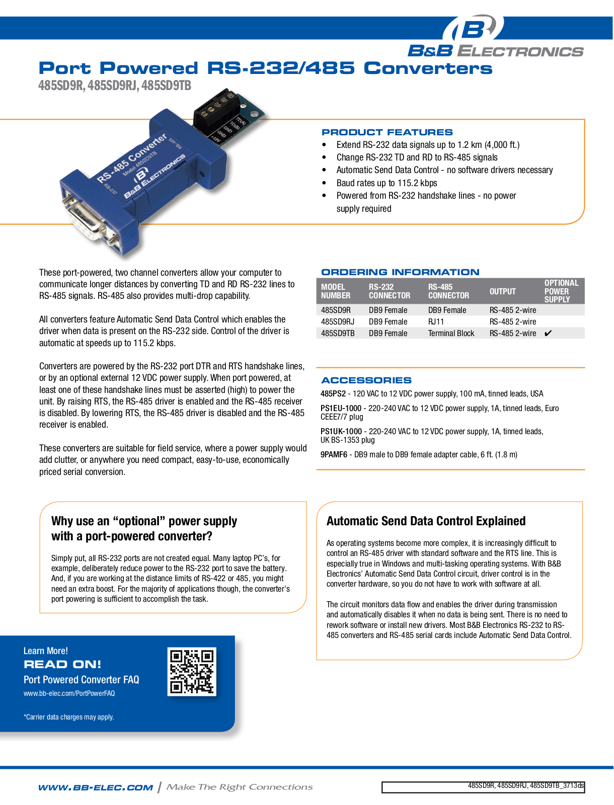 B&B Electronics 485SD9R Datasheet