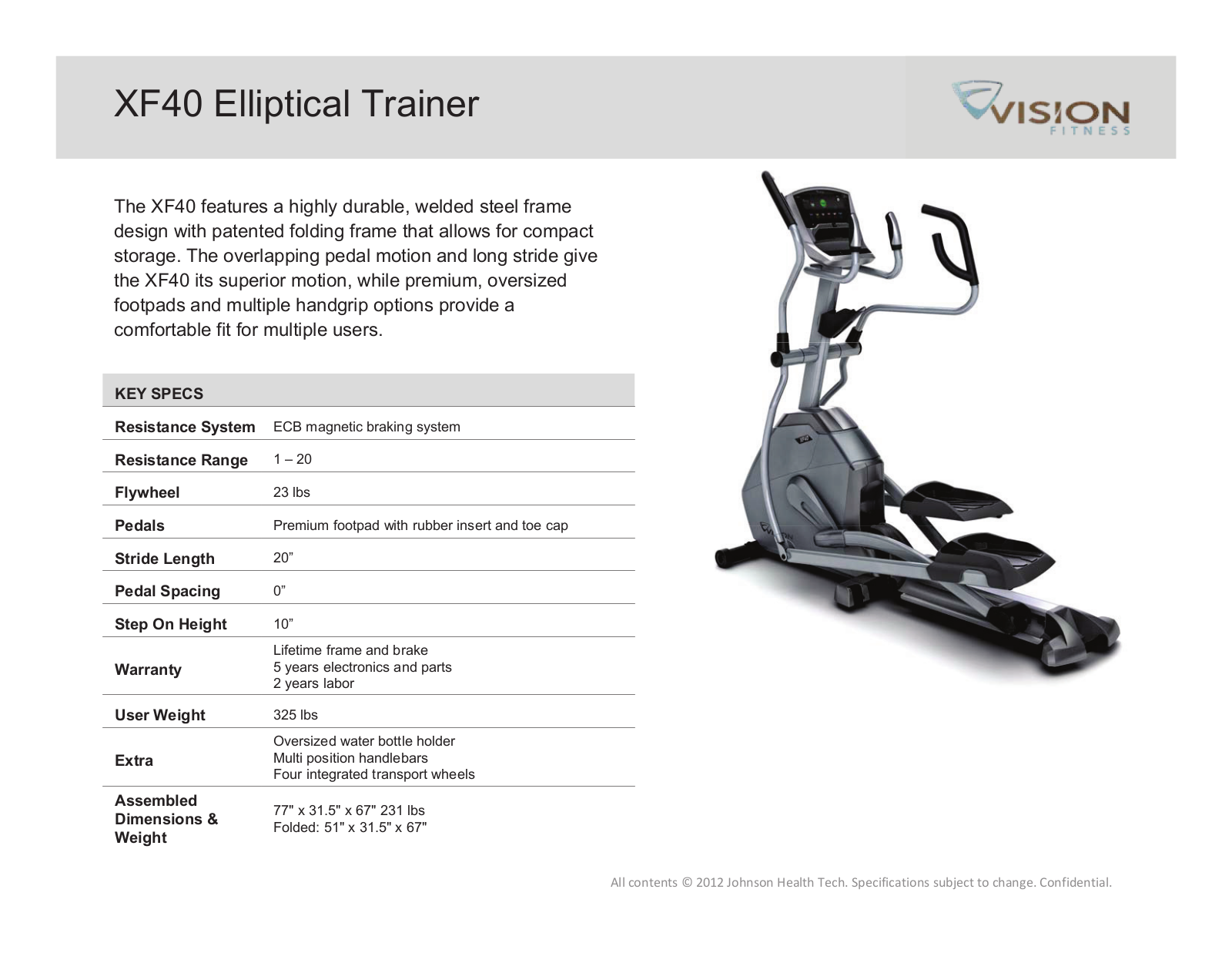 Horizon Fitness XF40 Classic Folding, XF40 Elegant+ Folding, XF40 Touch+ Folding Sell Sheet