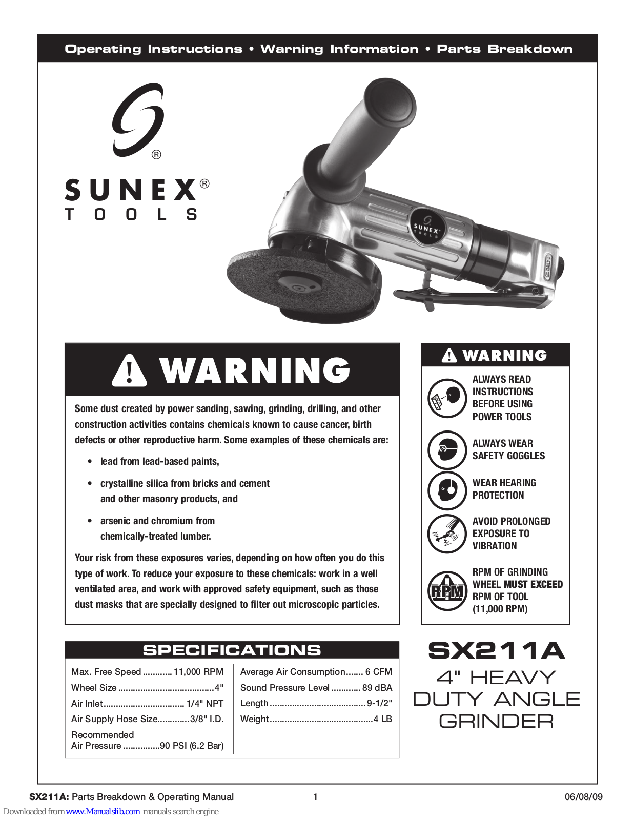 Sunex SX211A Operating Instructions Manual