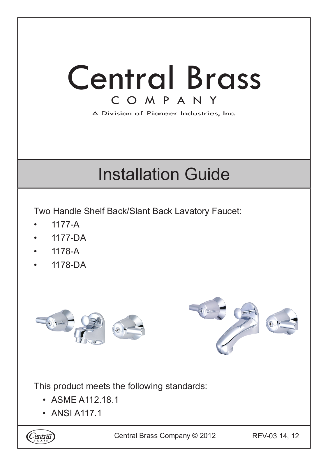 CENTRAL BRASS 1177-A Installation  Manual