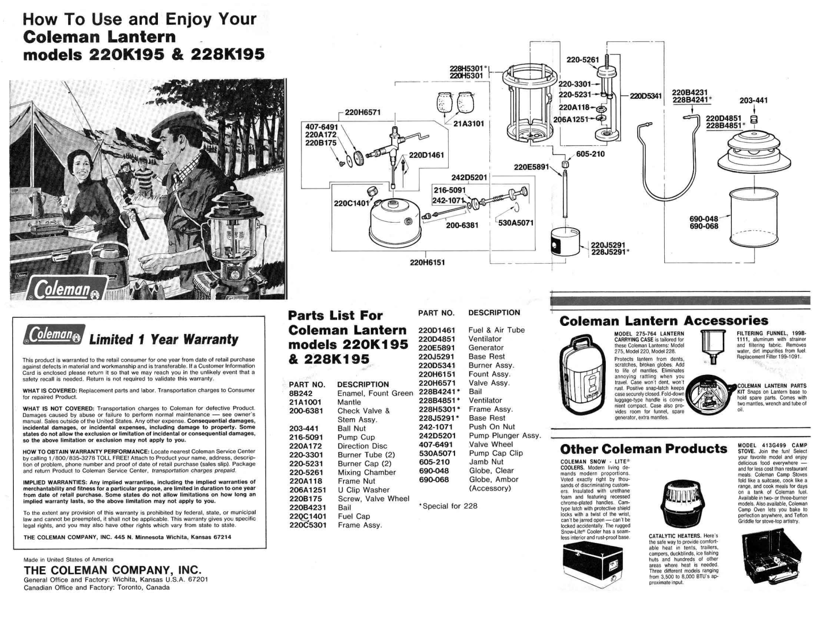 Coleman 228K195, 220K195 User Manual