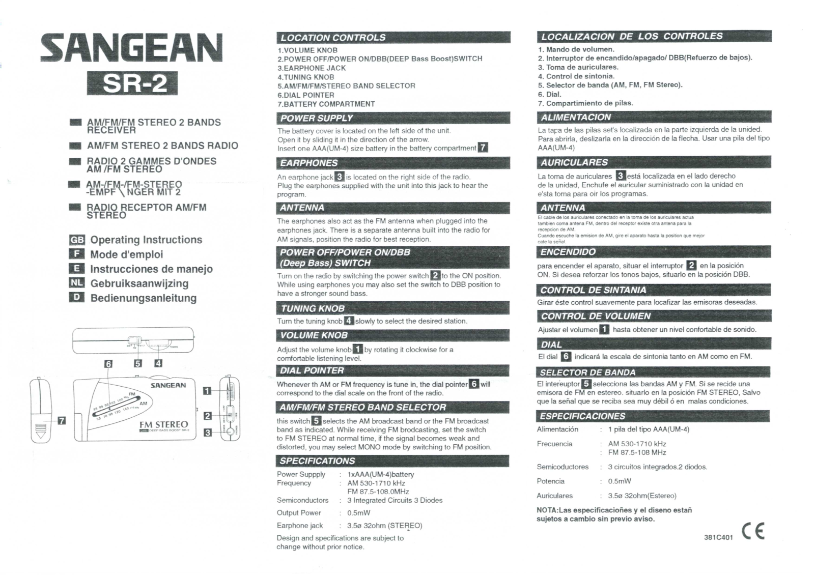 Sangean SR-2 Instruction Manual