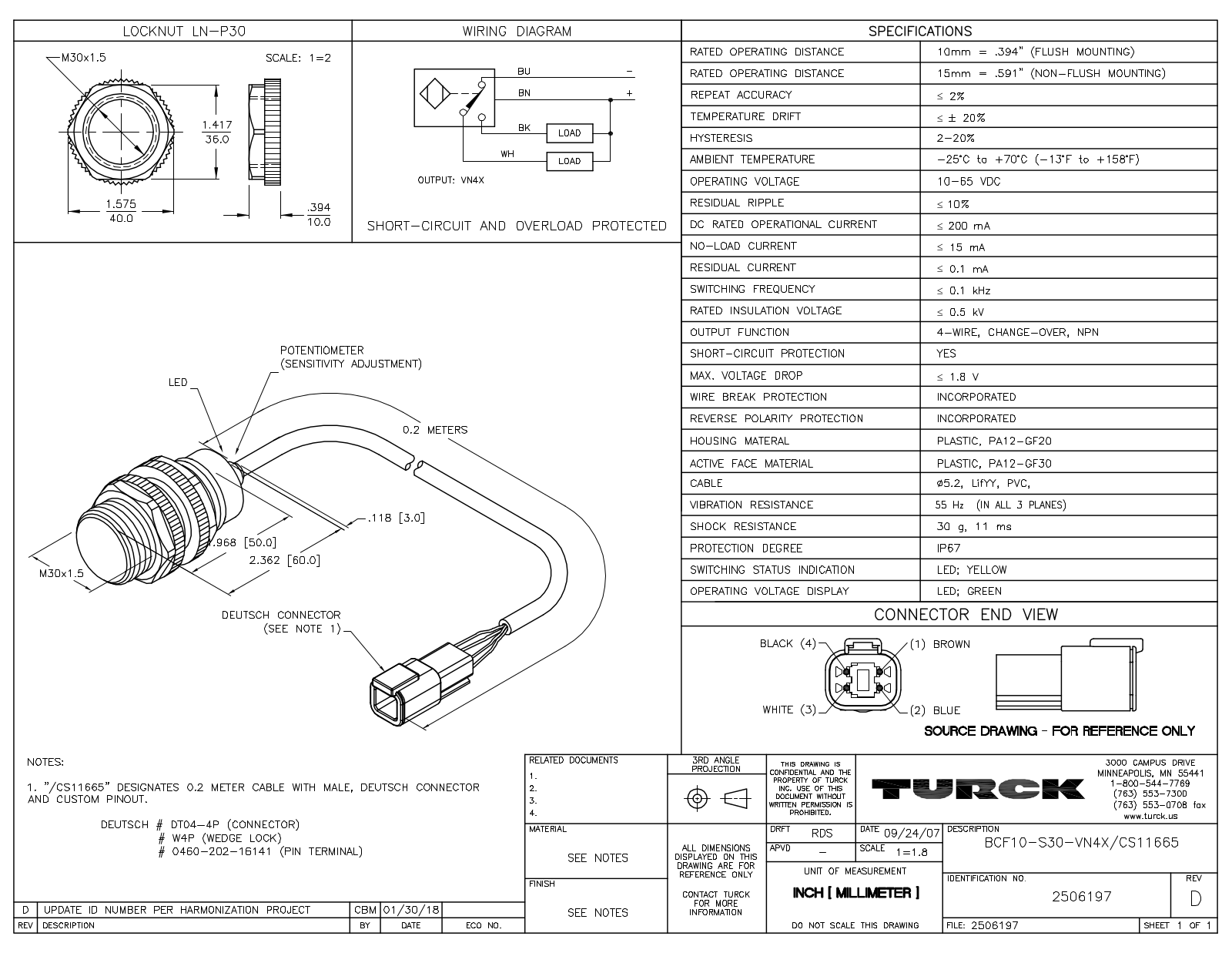 Turck BCF10-S30-VN4X/CS11665 Data Sheet