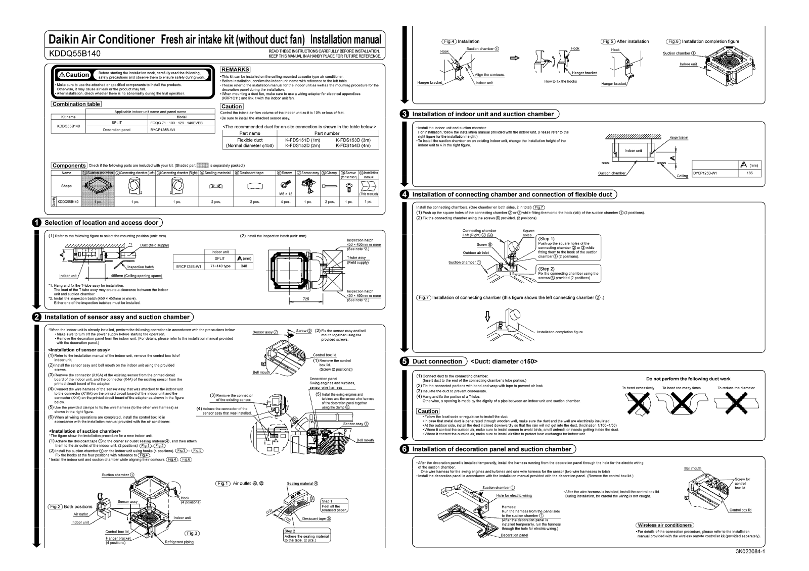 Daikin KDDQ55B140 Installation manuals