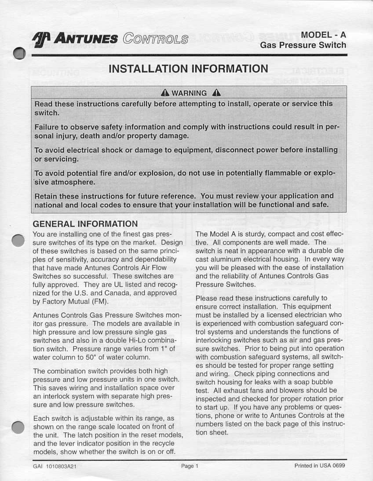 CaptiveAire HGP-A Installation  Manual