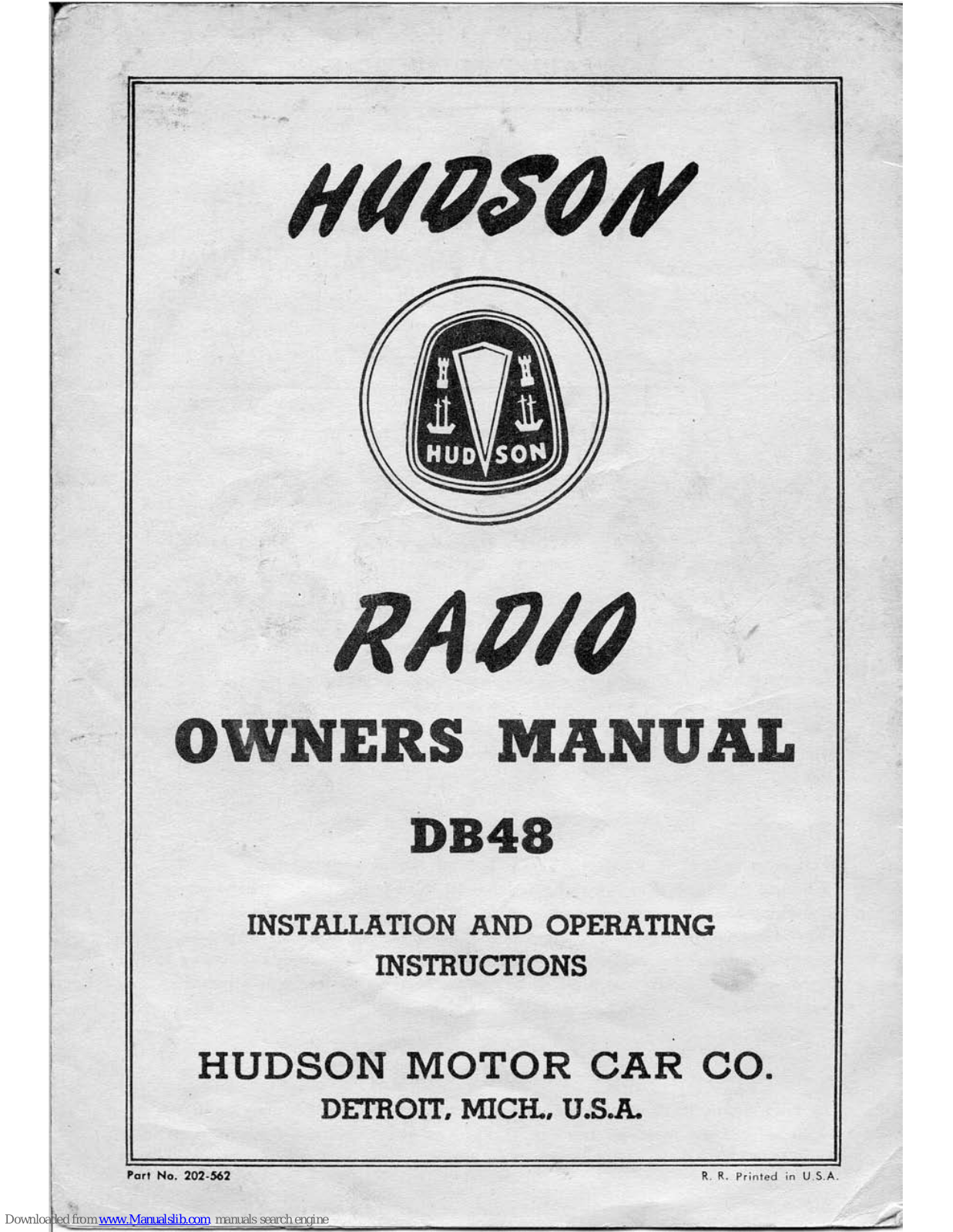 Hudson DB48 Owner's Manual